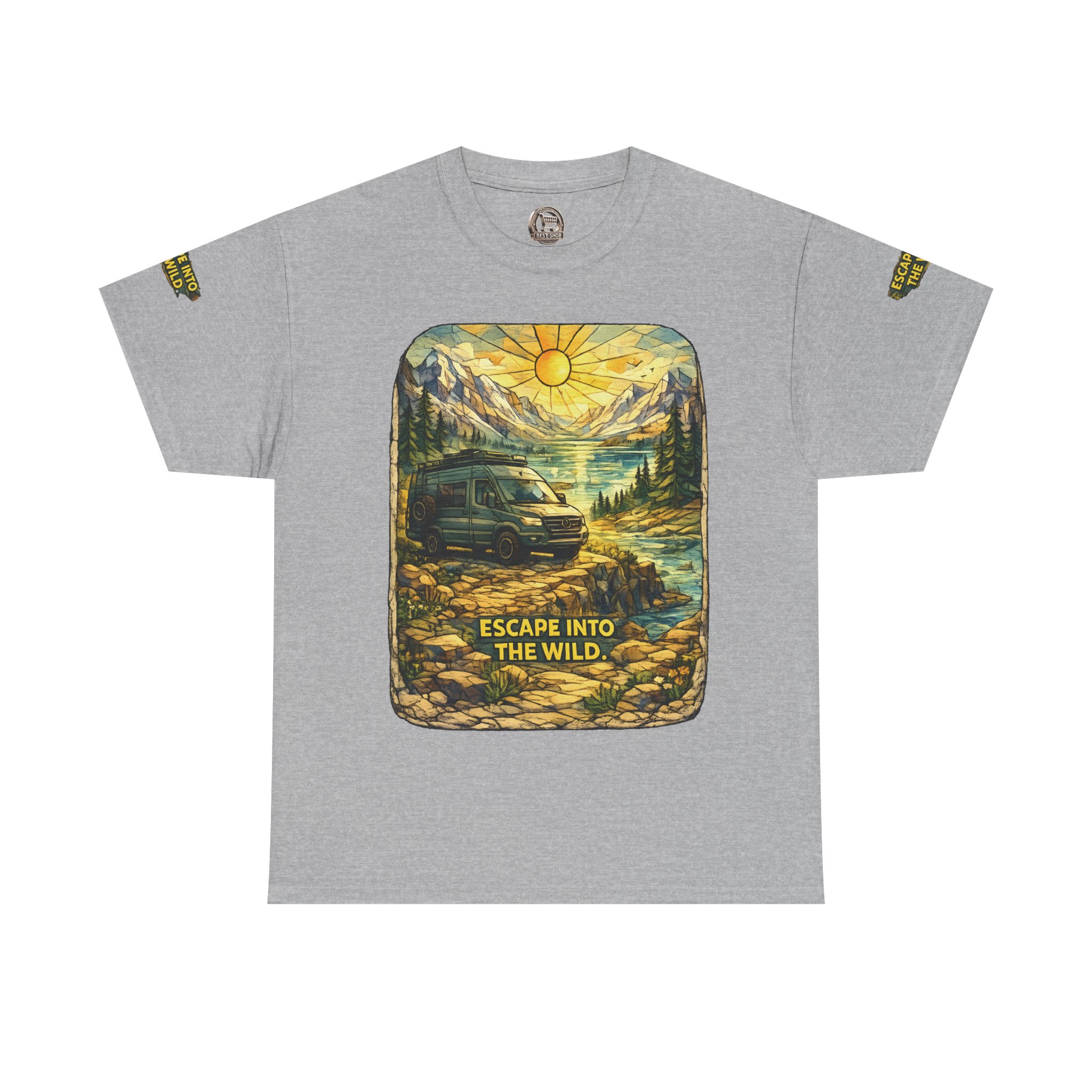 Unisex Heavy Cotton Tee — "Escape Into The Wild" Design Cubic-Line