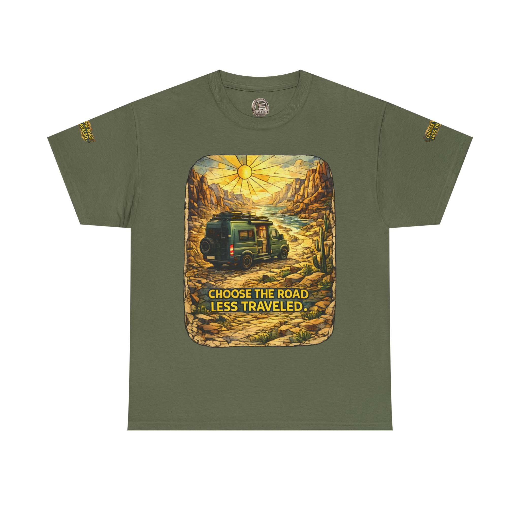 Unisex Heavy Cotton Tee — "Choose The Road Less Traveled" Design Cubic-Line