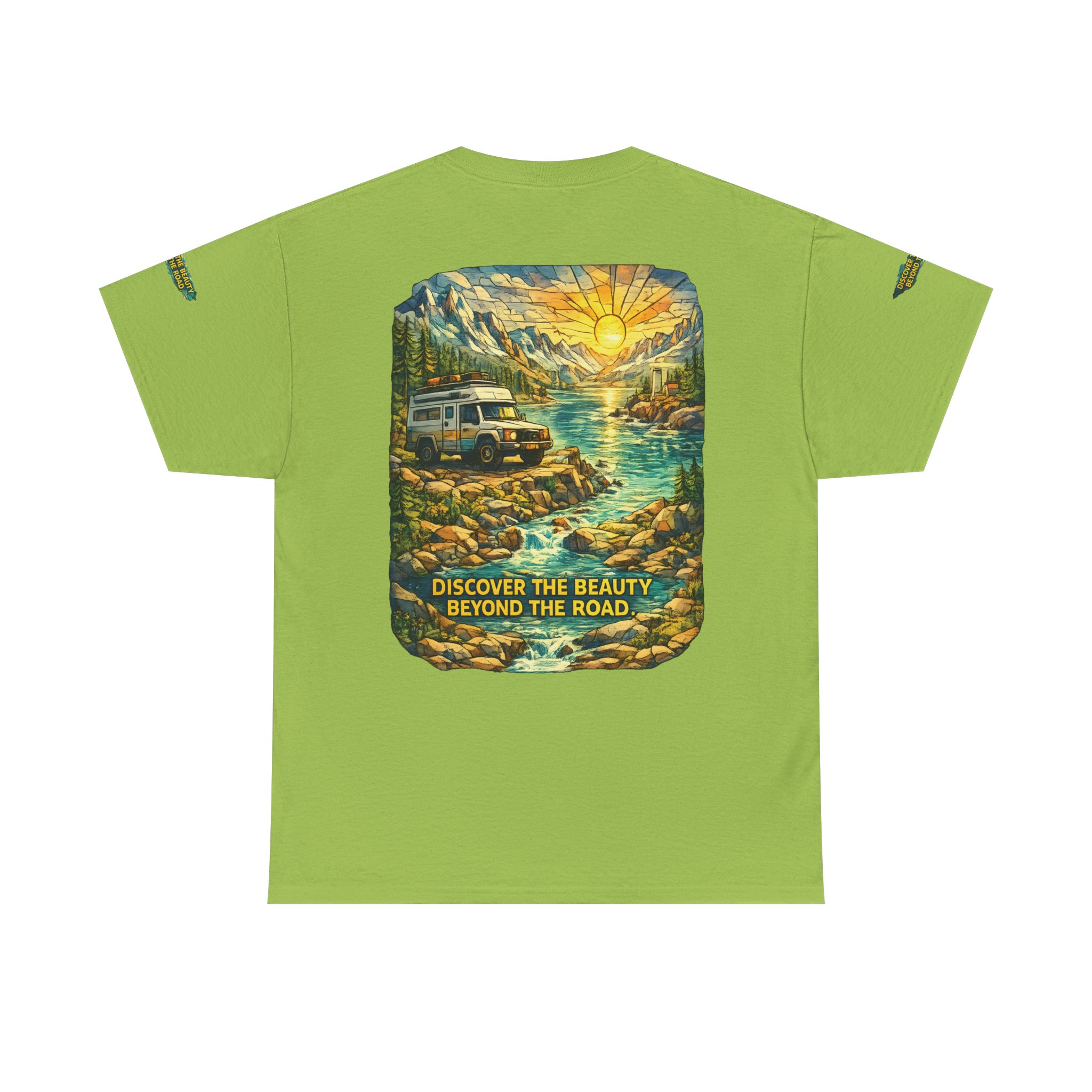 Unisex Heavy Cotton Tee — "Discover The Bieuty Beyond The Road" Design Cubic-Line