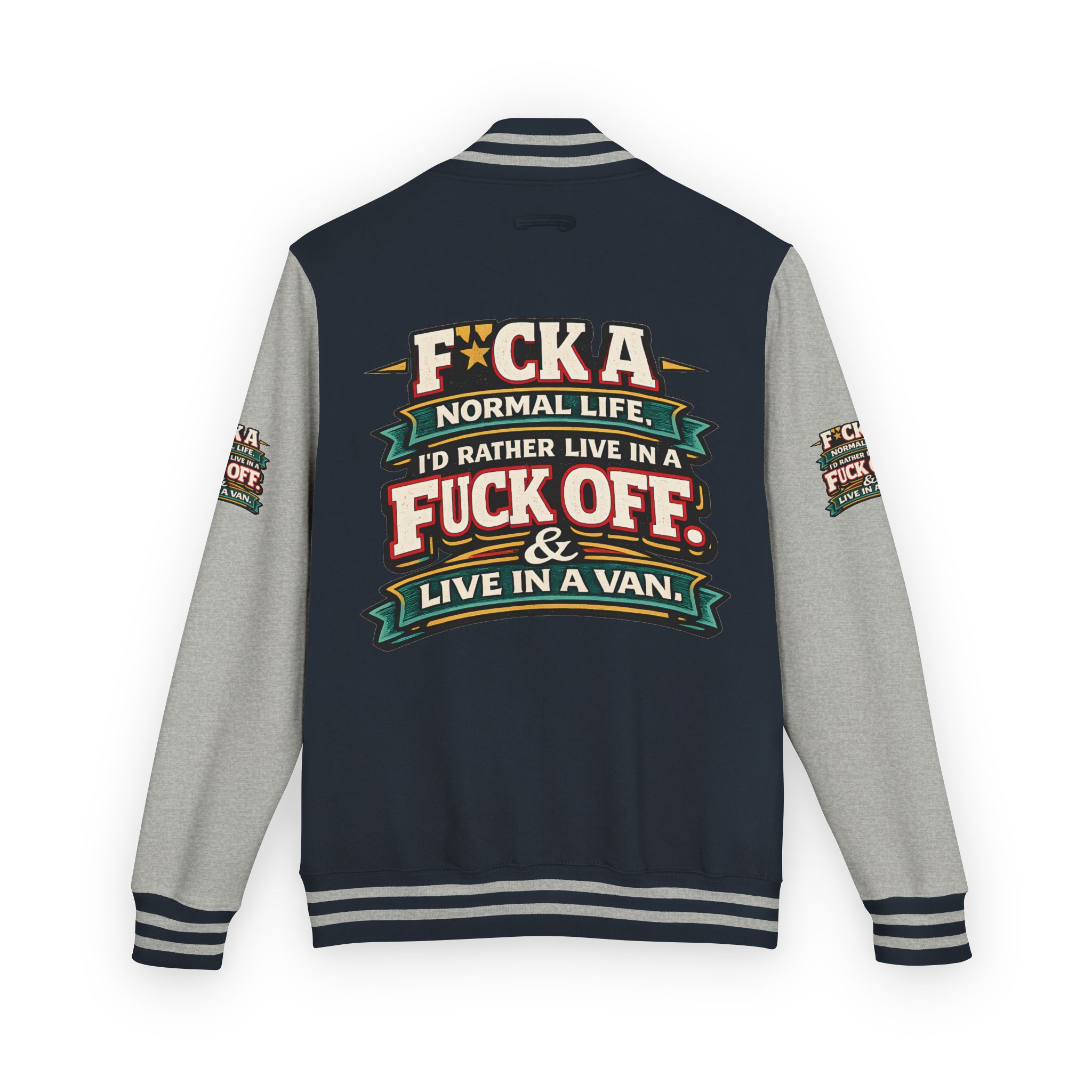 Unisex Heavyweight Letterman Jacket — "Fuck A Normal Life" Design F**K-Line