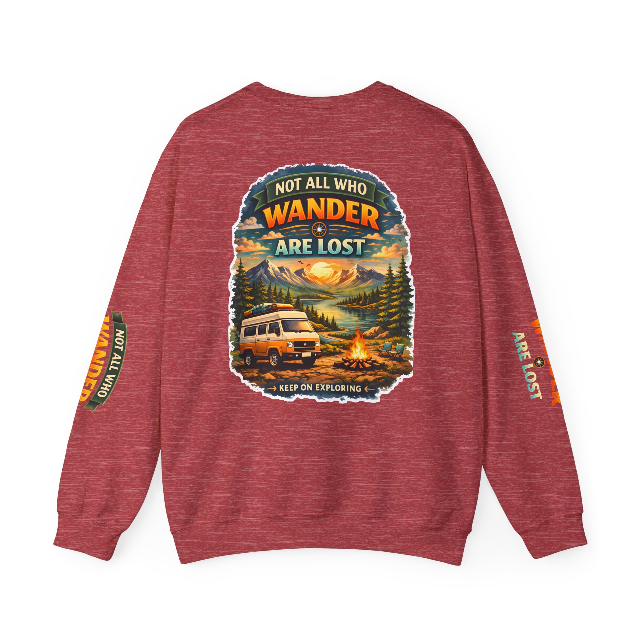 Unisex Heavy Blend™ Crewneck Sweatshirt — "Not All Who Wander Are Lost" Design Scenic-Line