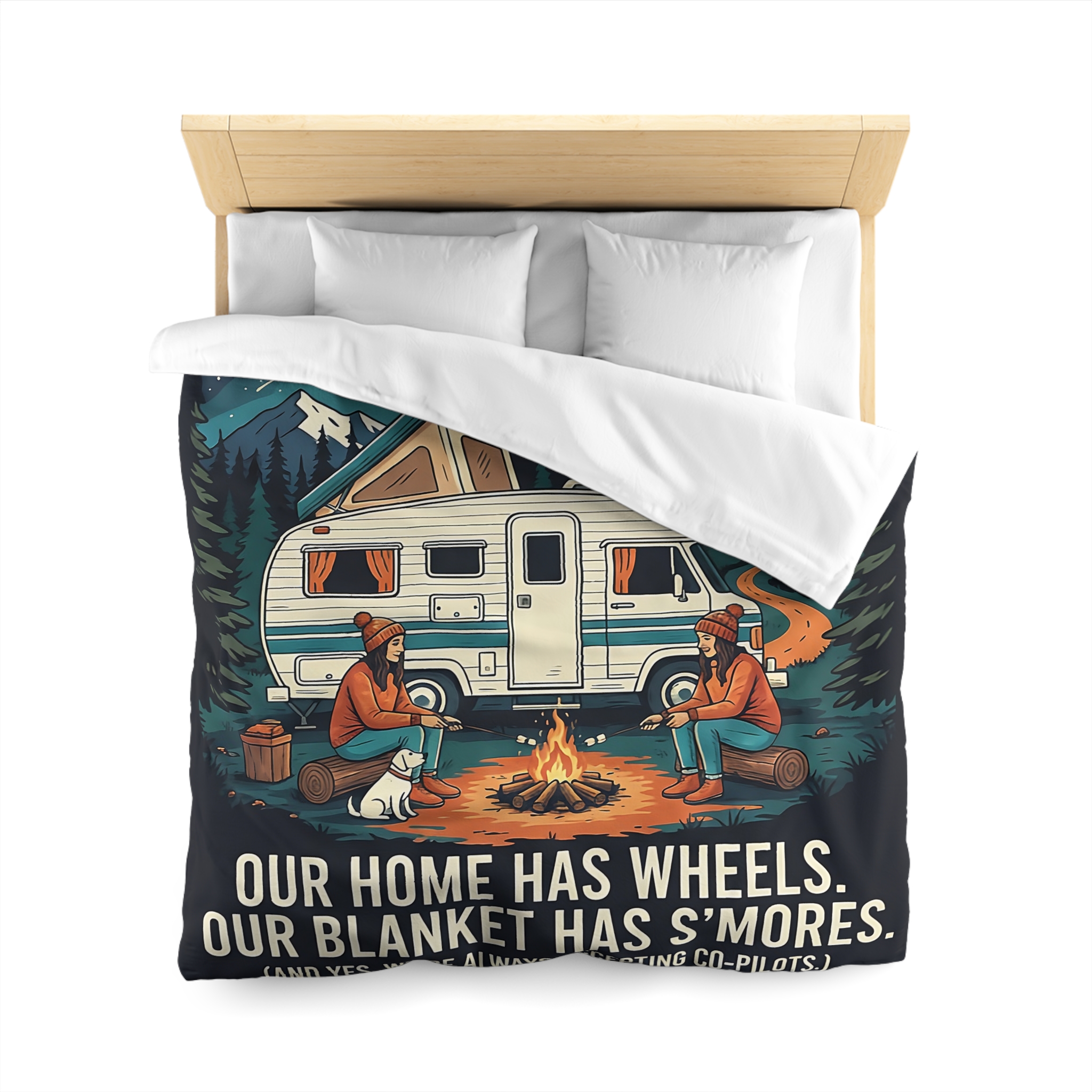 Duvet Cover — "Our Home Has Wheels, Our Blanket Has S'mores" Camping Bedding
