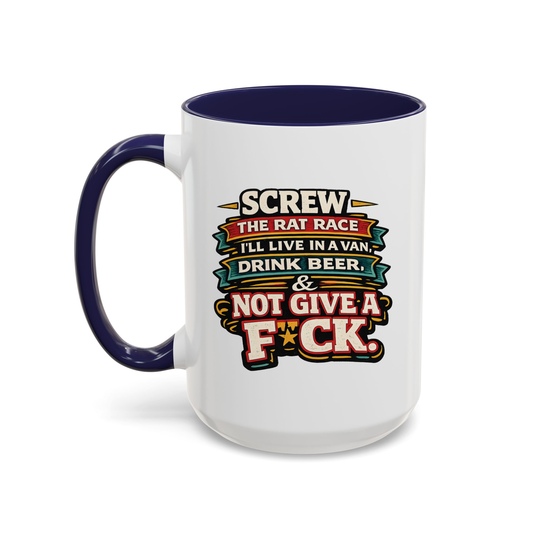 Accent Coffee Mug (11, 15oz) — "Screw The Rat Race" Design F**K-Line