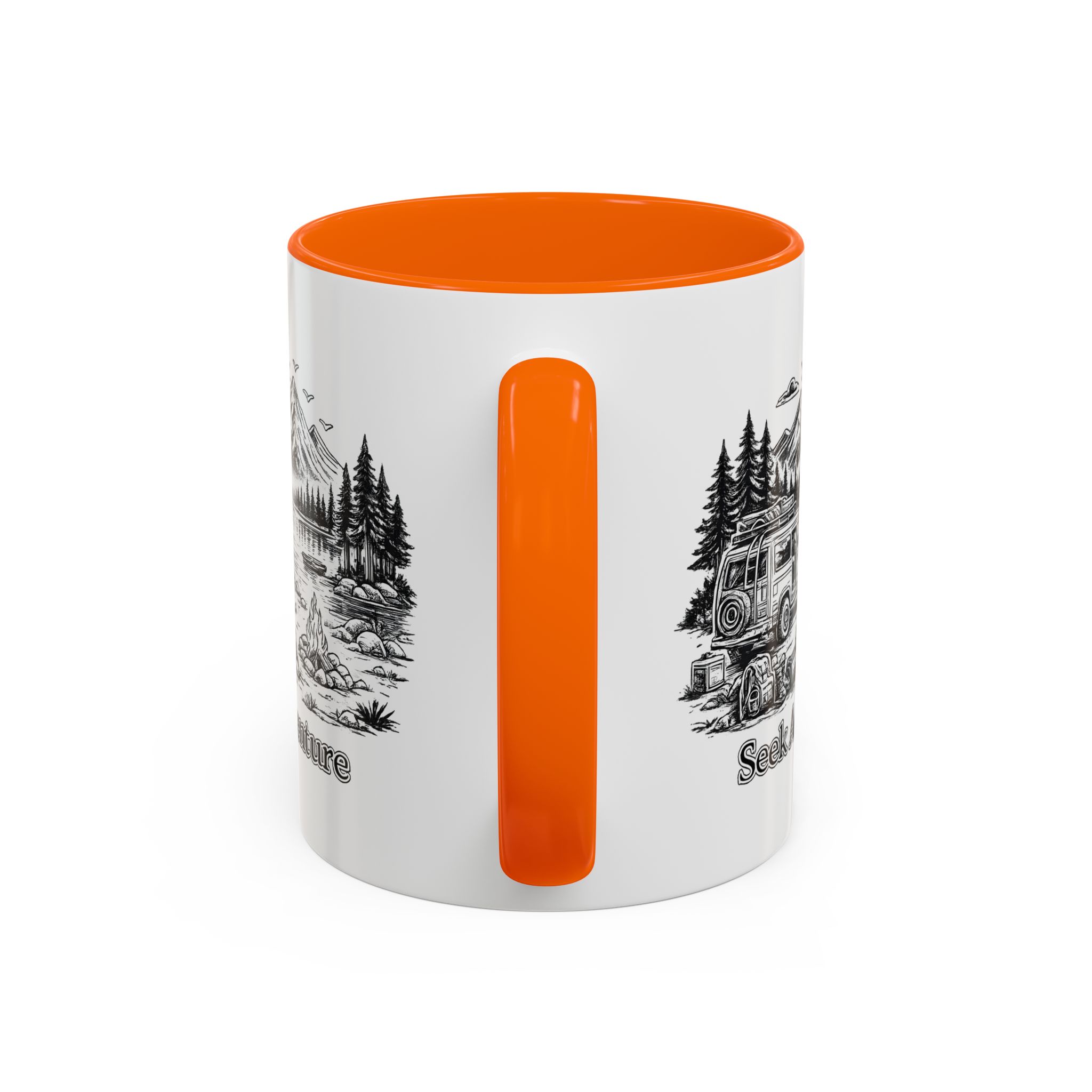 Accent Coffee Mug (11, 15oz) — "Seek Adventure" Design Minimal-Line