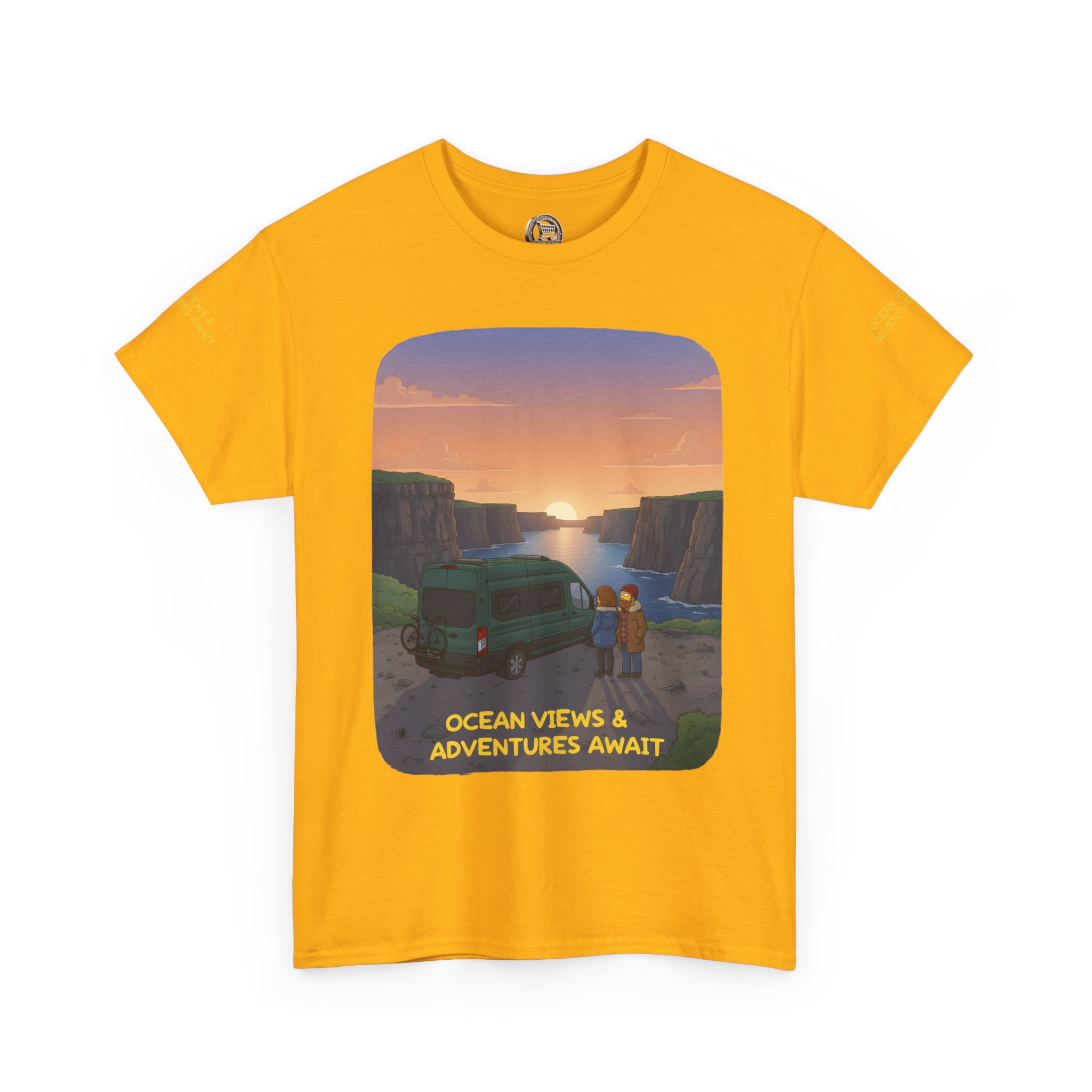 Unisex Heavy Cotton Tee — "Ocean Views-Adventures Awaits" Design Sitcom-Line
