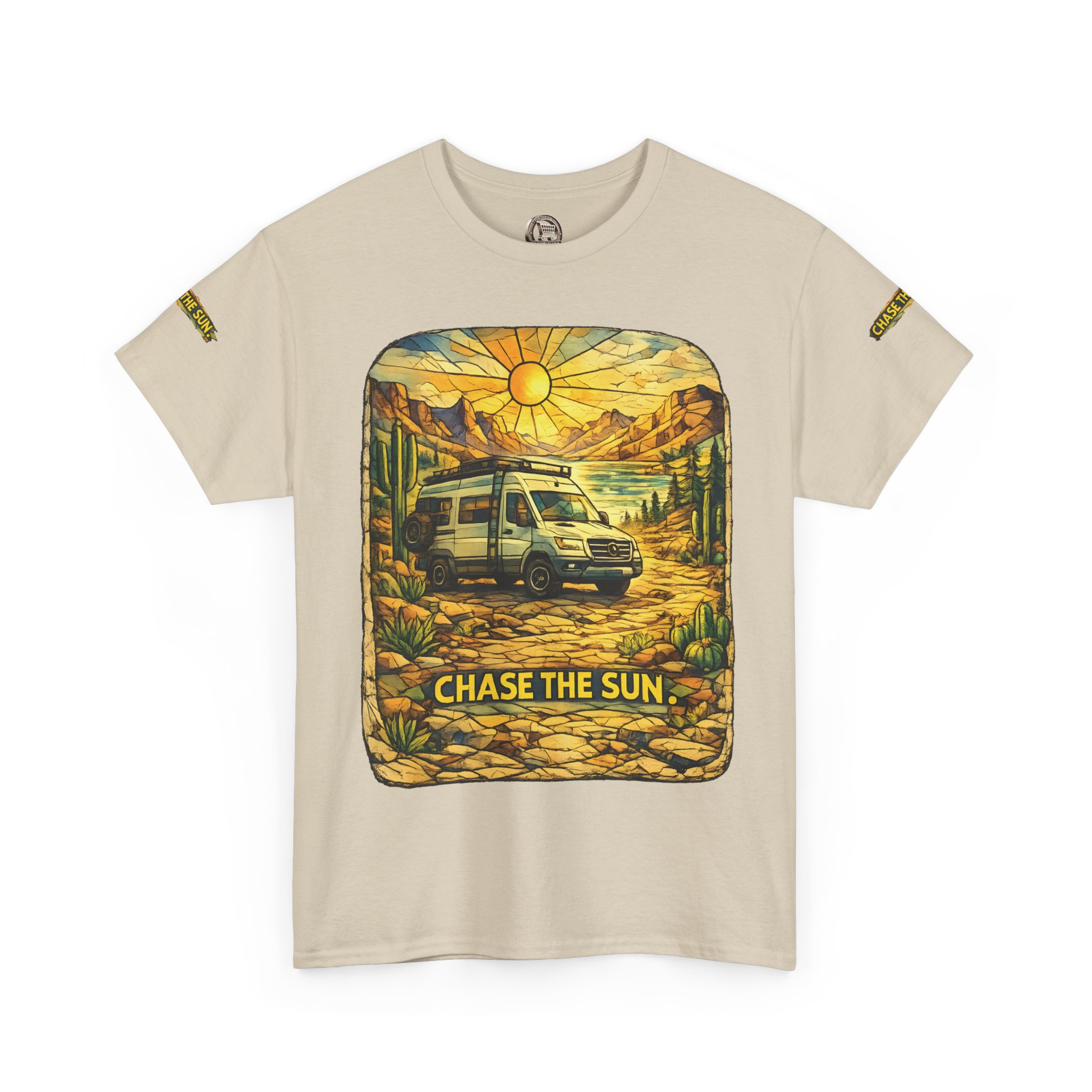 Unisex Heavy Cotton Tee — "Chase The Sun" Design Cubic-Line
