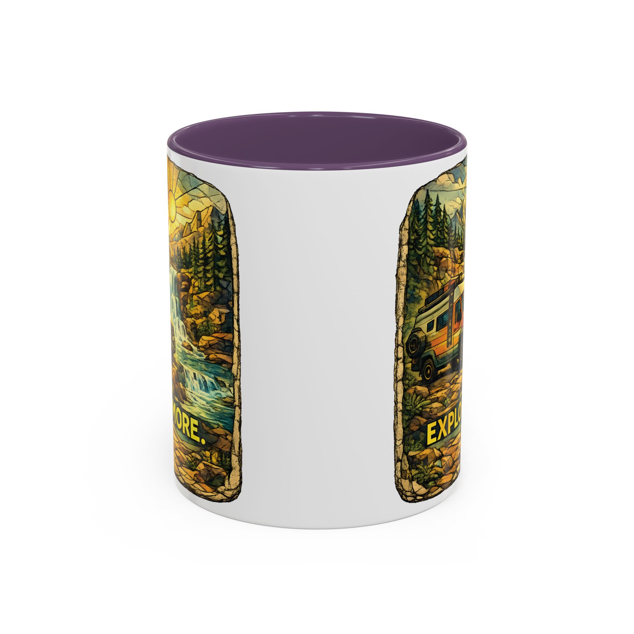 Accent Coffee Mug (11, 15oz) — "Explore More" Design Cubic-Line