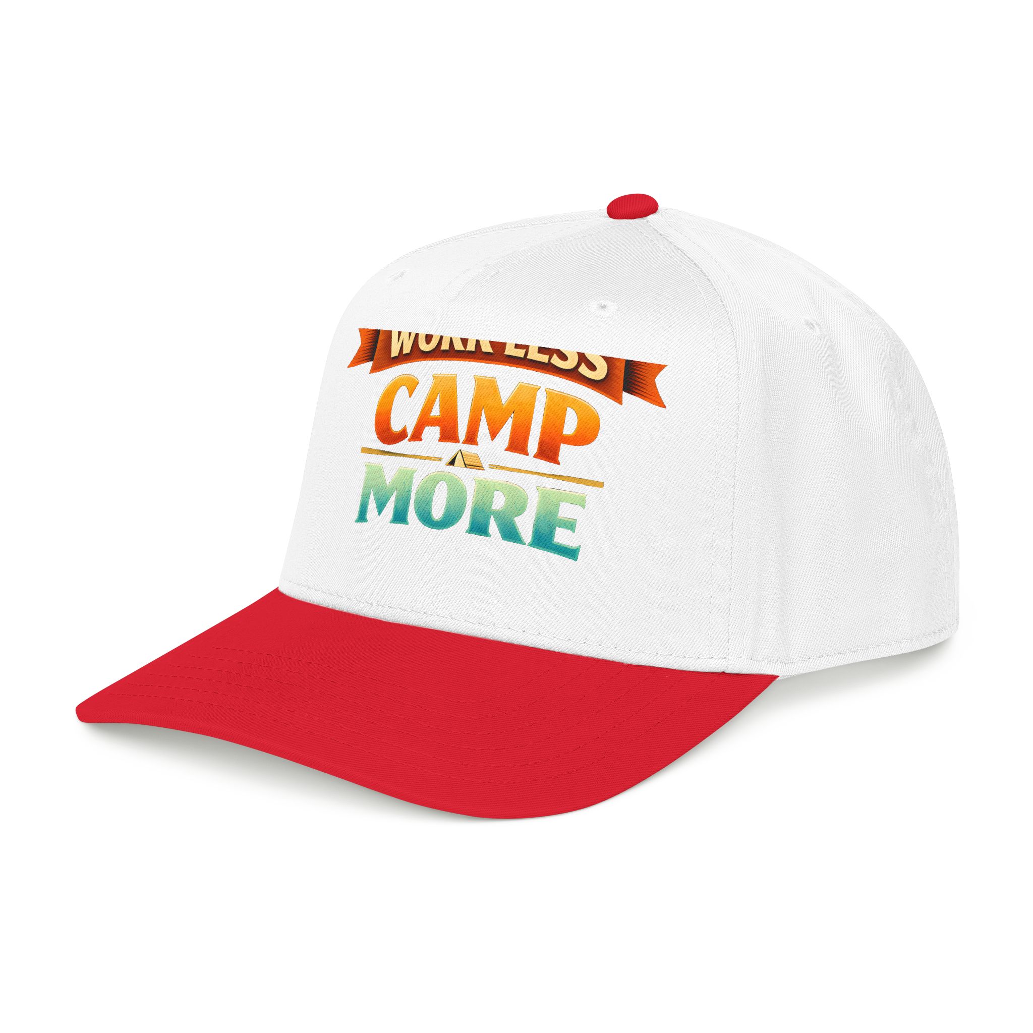 Baseball Cap - "Work Less-Camp More" Design Scenic-Line