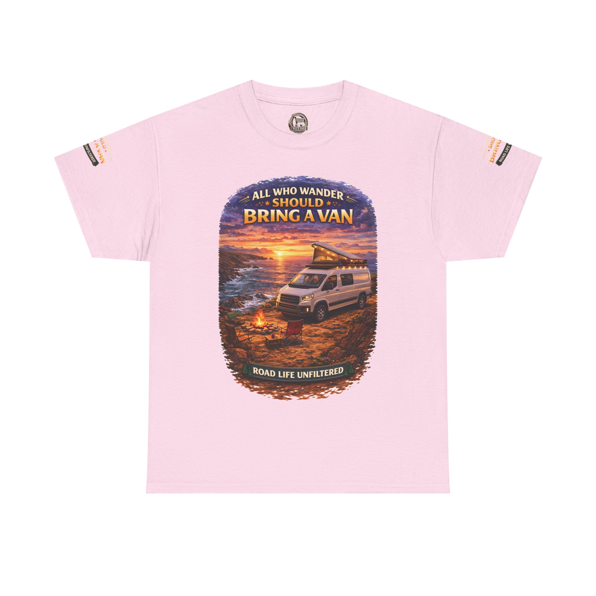 Unisex Heavy Cotton Tee — "All Who wander Should Bring A Van" Design Scenic-Line