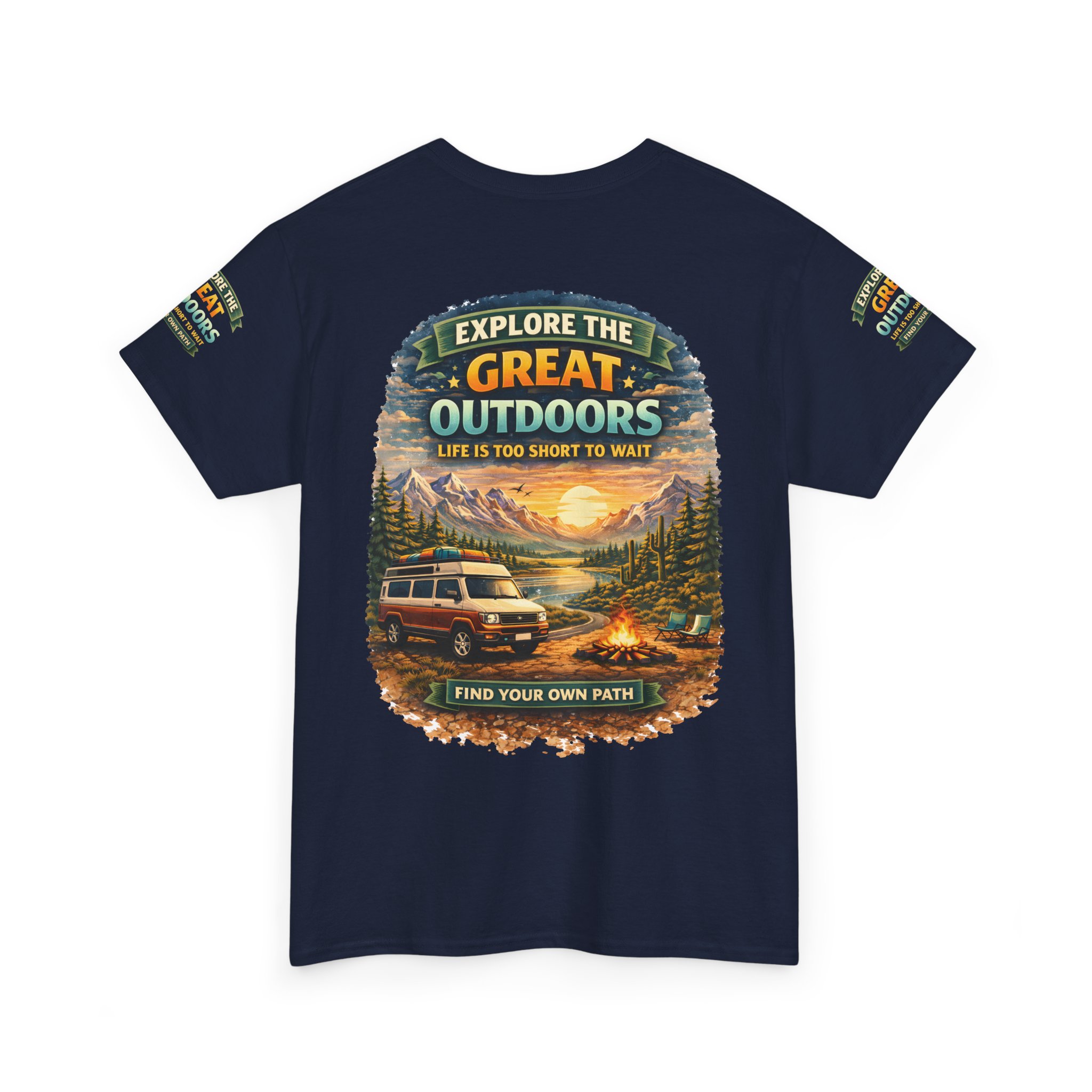 Unisex Heavy Cotton Tee — "Explore The Great Outdoors" Design Scenic-Line