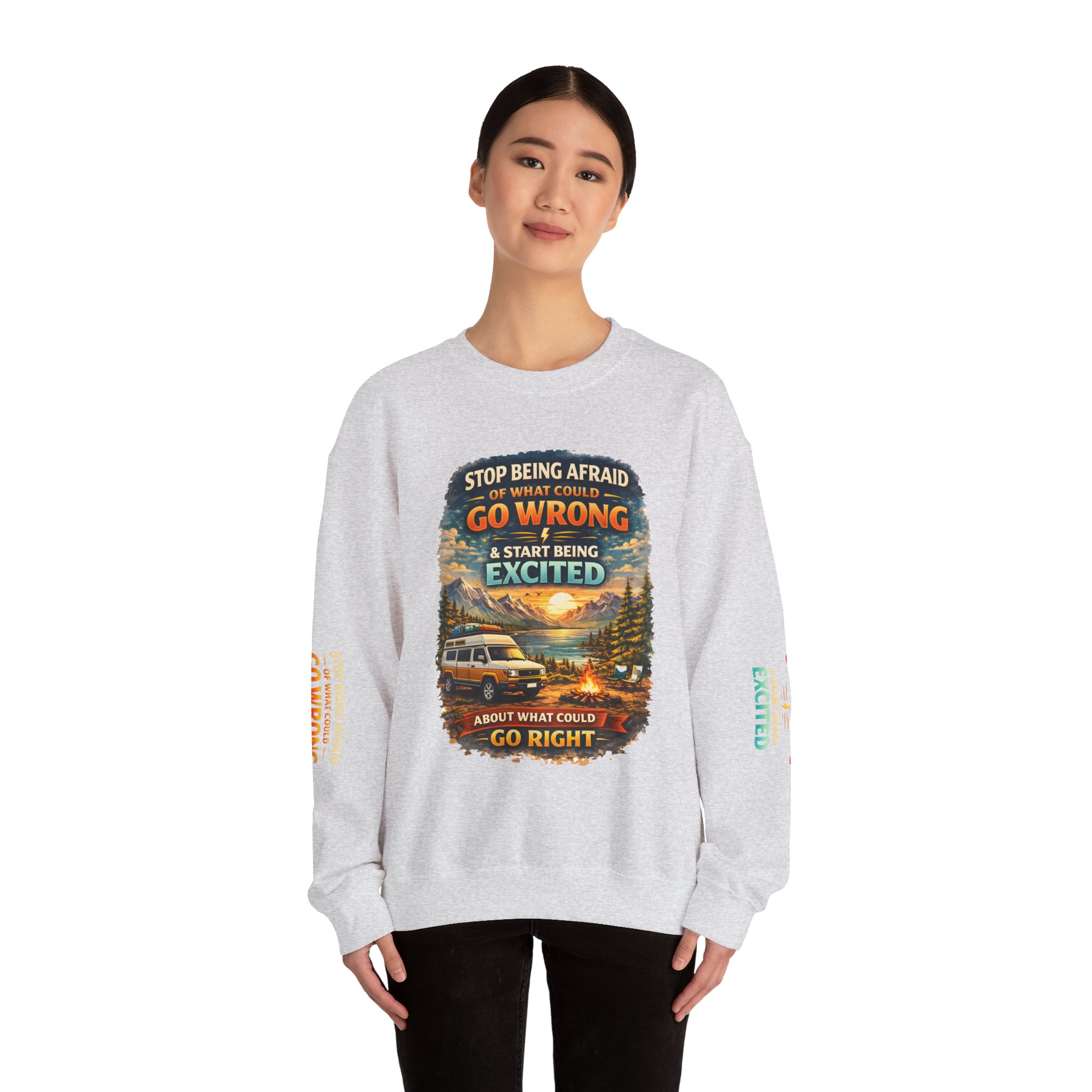 Unisex Heavy Blend™ Crewneck Sweatshirt — "Stop Being Afraid Of What Could Go Wrong" Design Scenic-Line