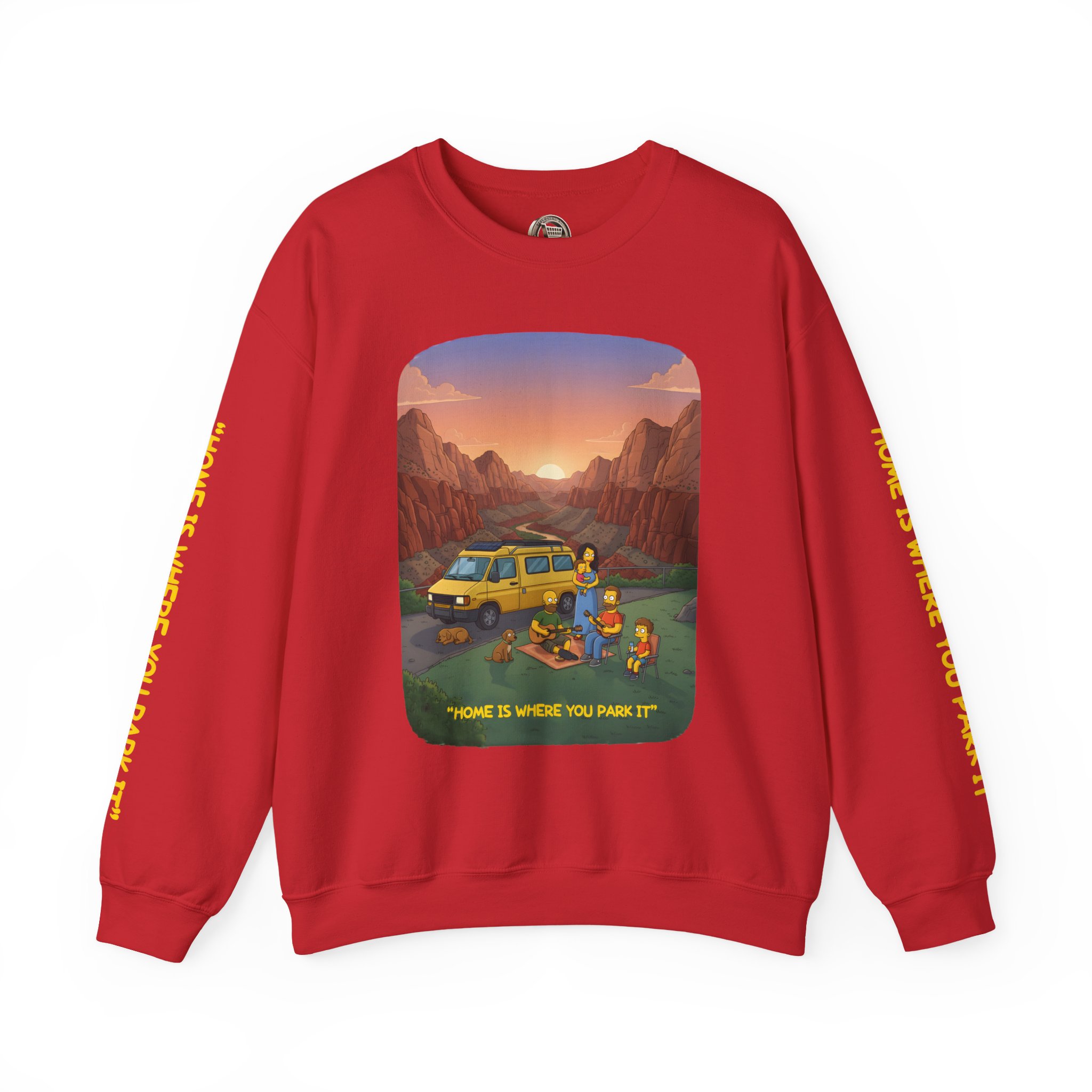 Unisex Heavy Blend™ Crewneck Sweatshirt — "Home Is Where You Park It" Design Sitcom-Line