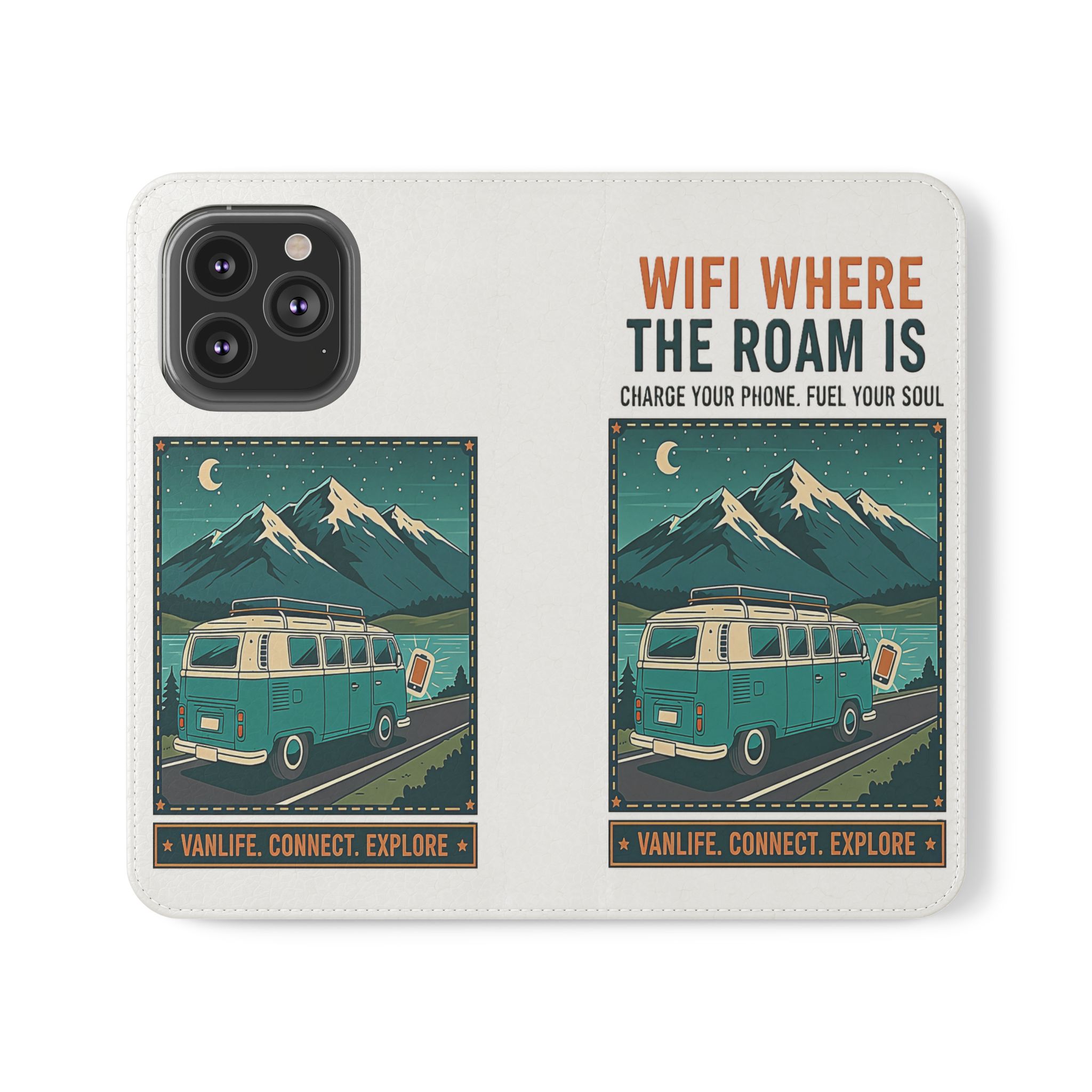 Flip Phone Case — “WiFi Where the Roam Is” Vanlife Wallet Case