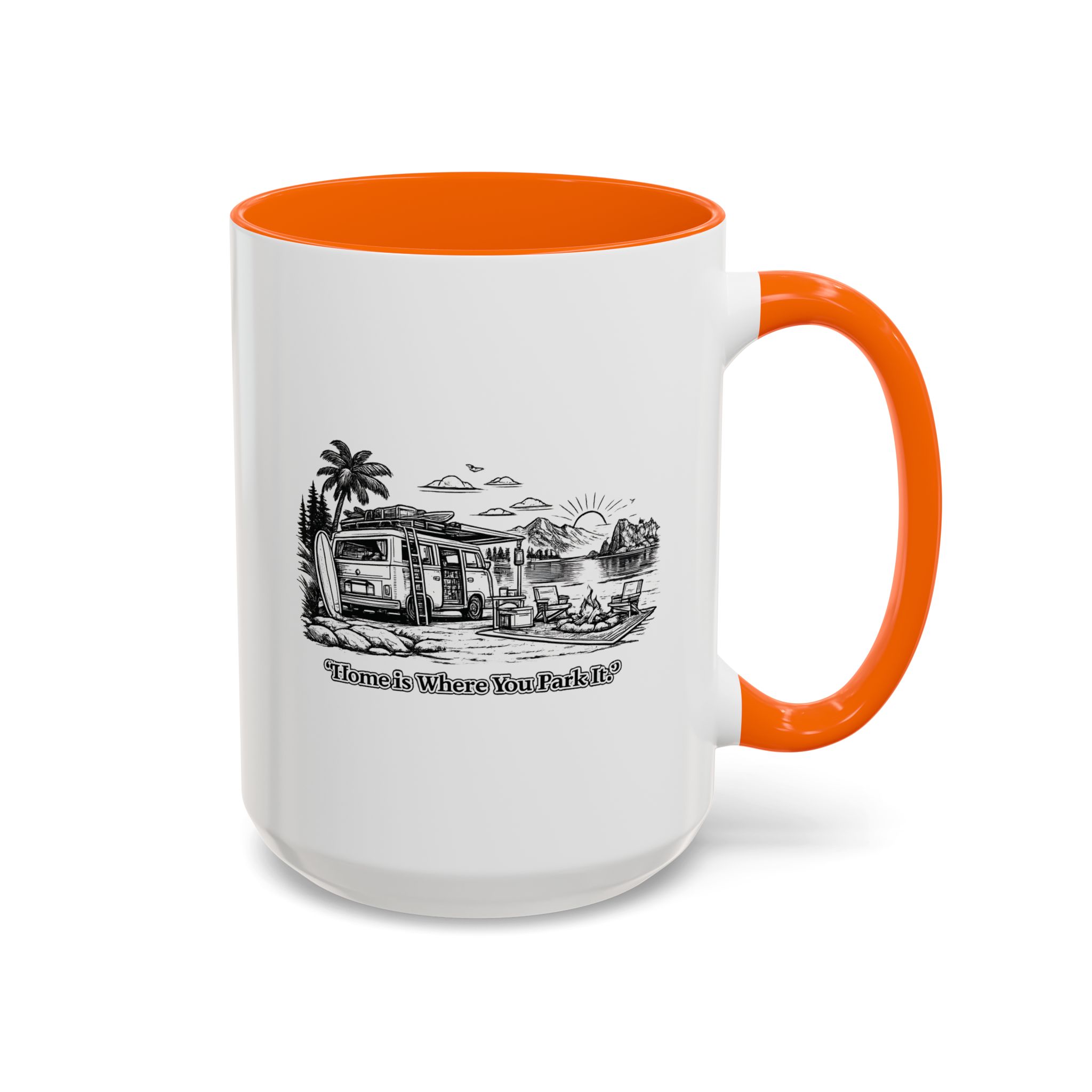 Accent Coffee Mug (11, 15oz) — "Home Is Where You Park It" Design Minimal-Line