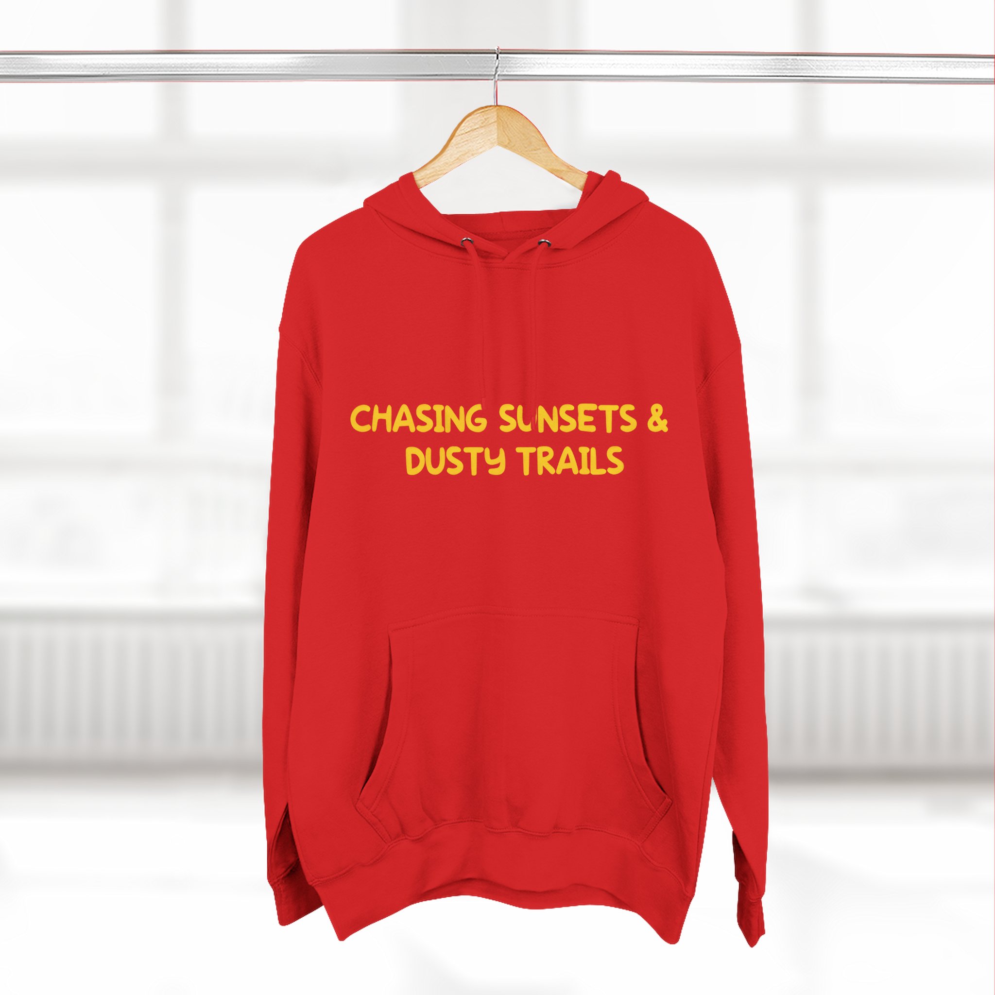 Three-Panel Fleece Hoodie - "Chasing Sunsets And Dusty Trails" Design Sitcom-Line