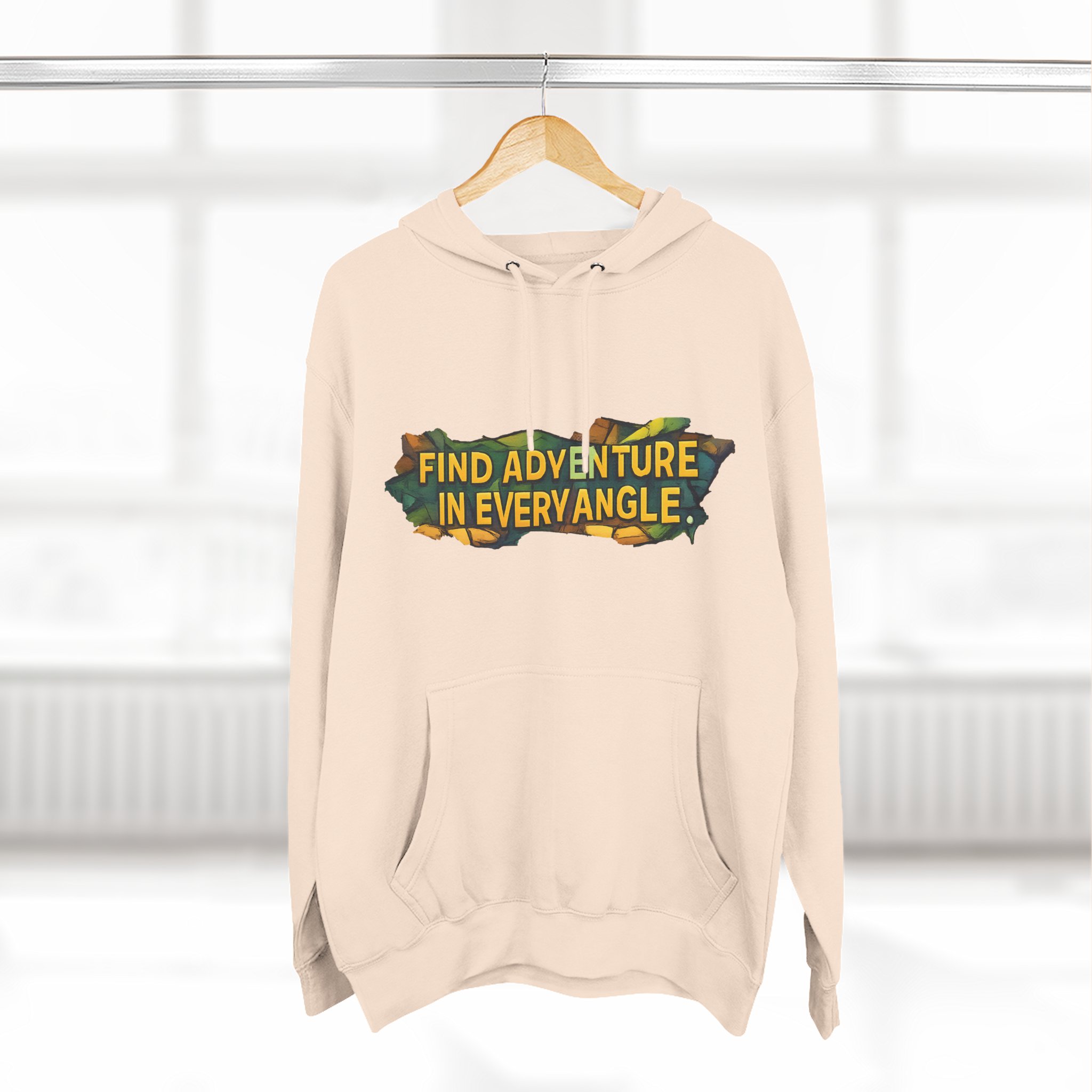 Three-Panel Fleece Hoodie - "Find Adventure In Every Corner" Design Cubic-Line