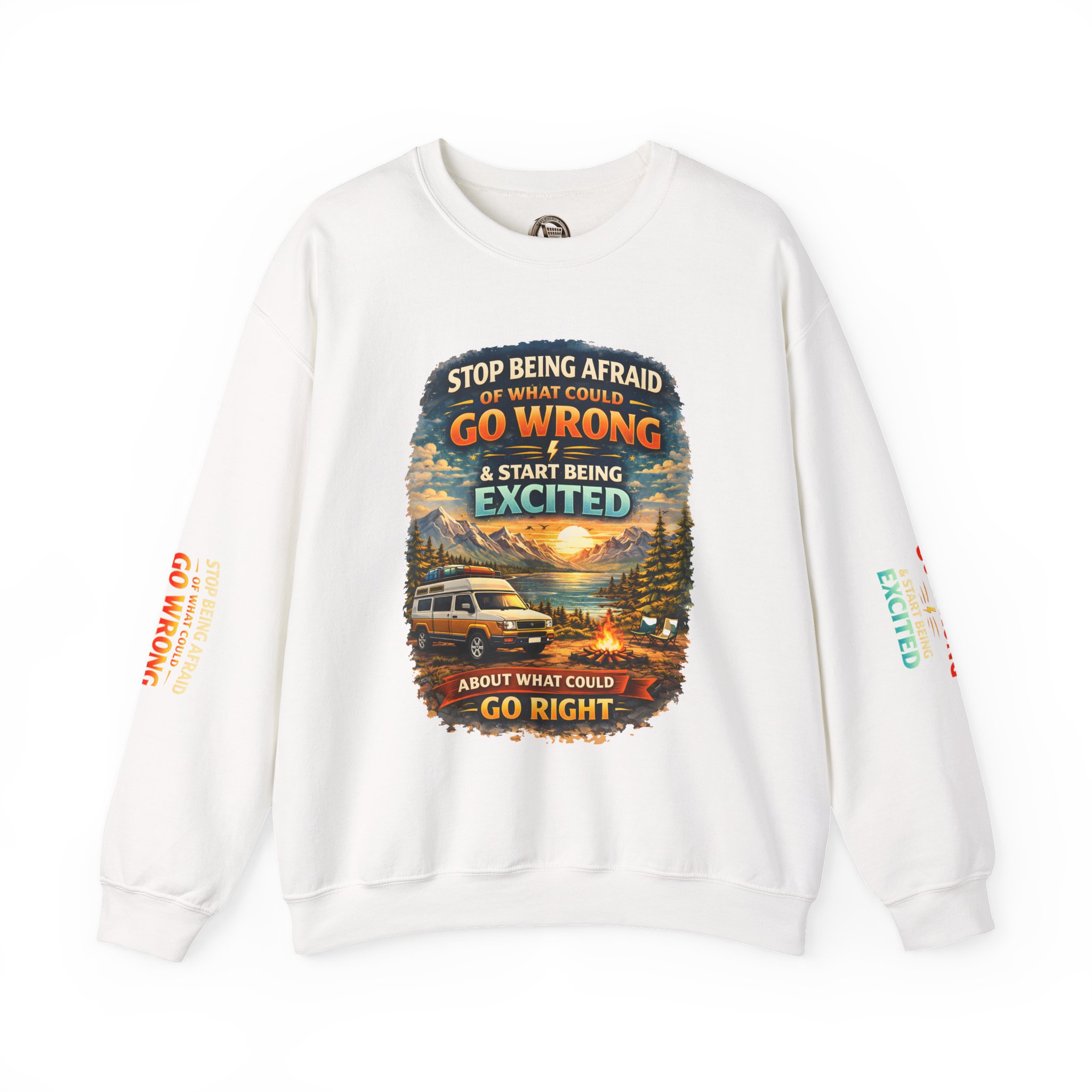 Unisex Heavy Blend™ Crewneck Sweatshirt — "Stop Being Afraid Of What Could Go Wrong" Design Scenic-Line