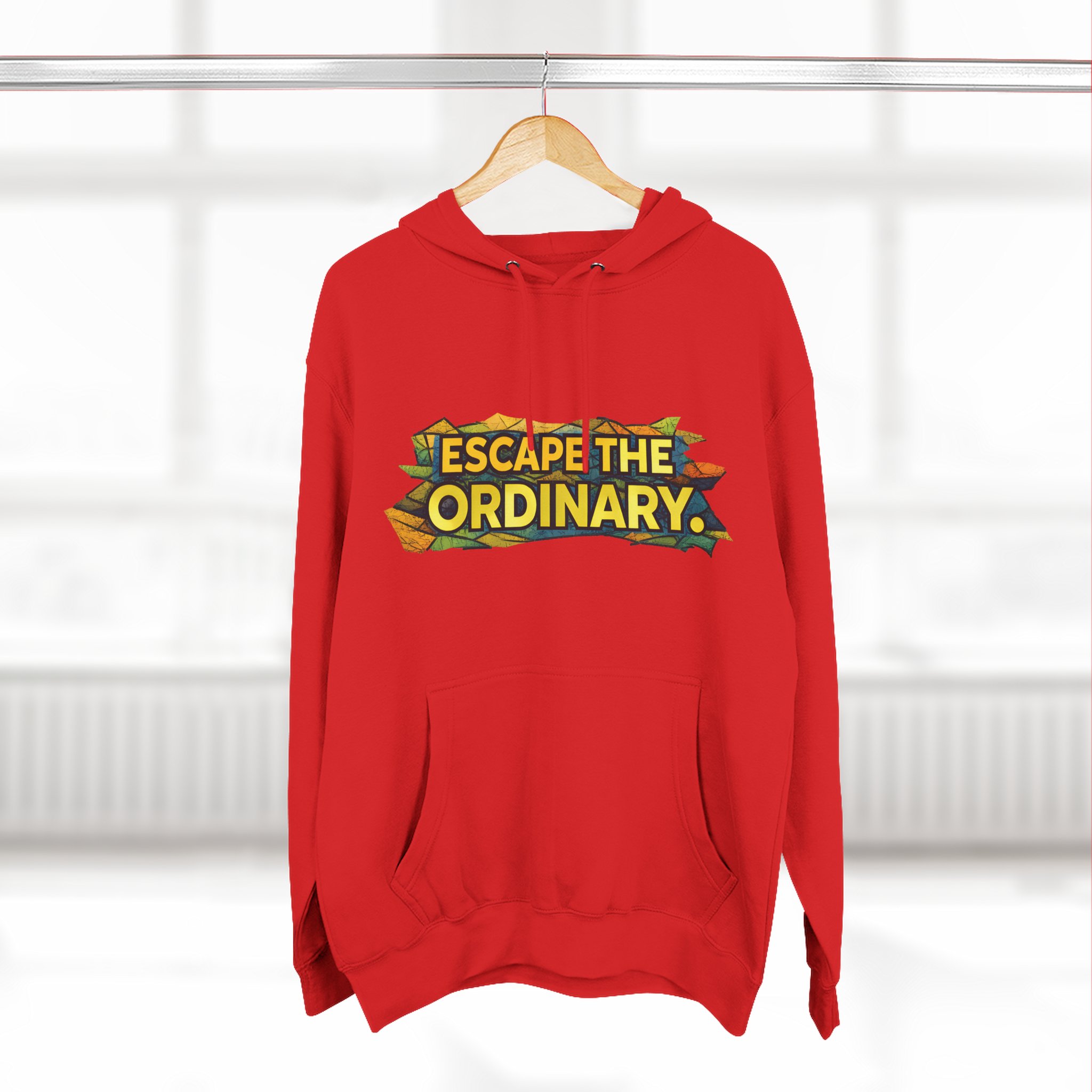 Three-Panel Fleece Hoodie - "Escape The Ordinary" Design Cubic-Line