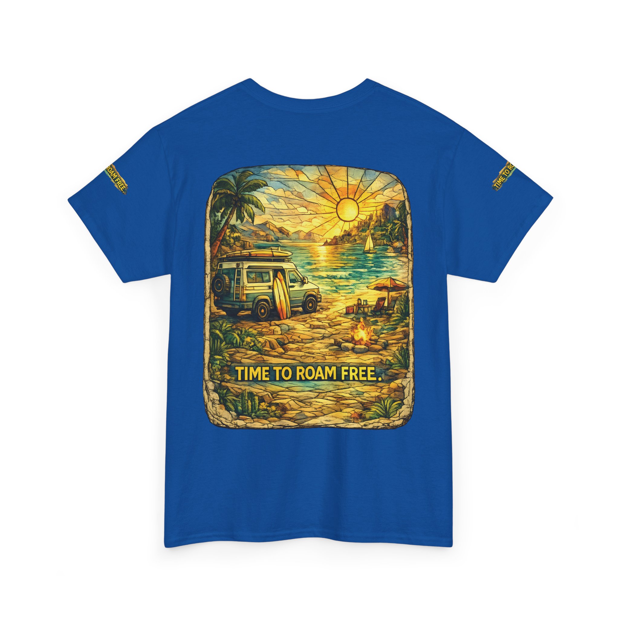 Unisex Heavy Cotton Tee — "Time To Roam Free" Design Cubic-Line