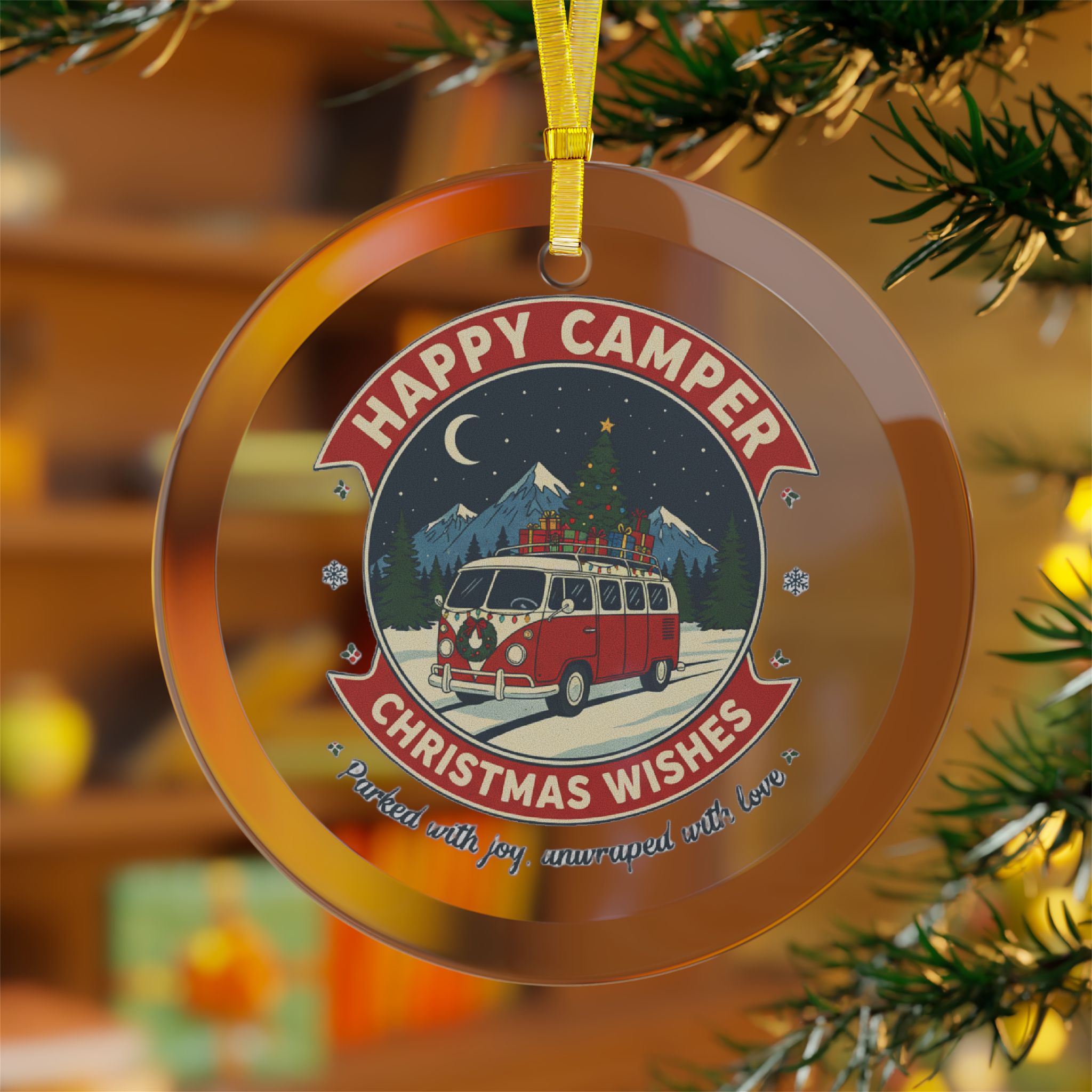Glass Ornaments "Happy Camper-Christmas Wishes