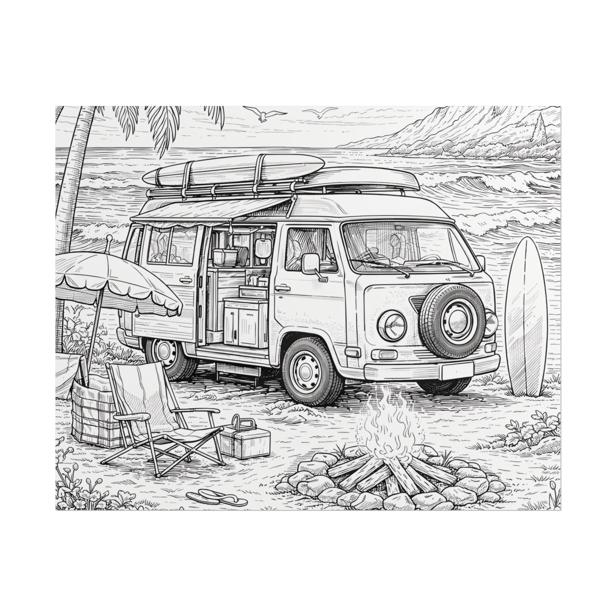 Campervan Poster — Vintage RV Camping Landscape Wall Art