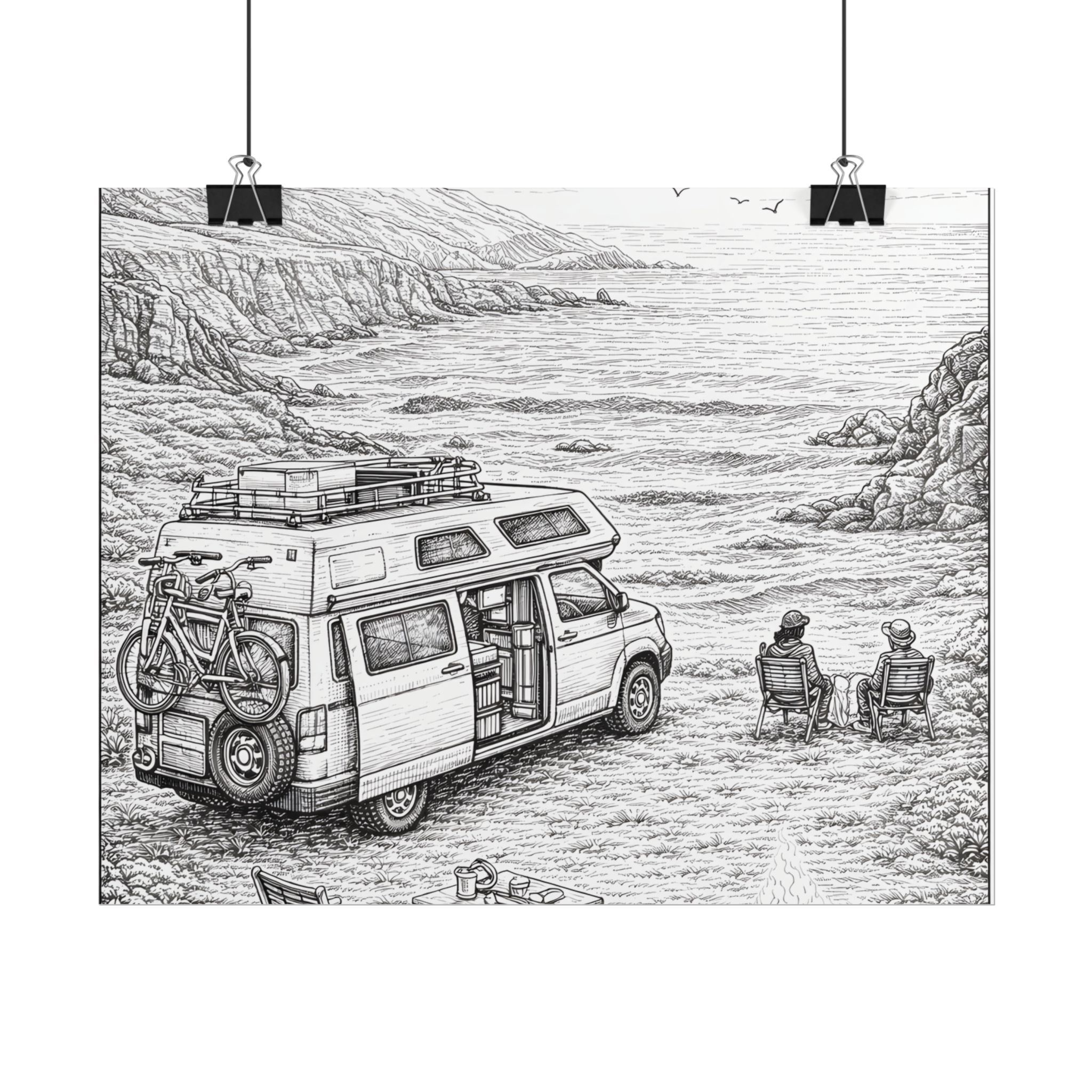Campervan Poster — Vintage RV Camping Landscape Wall Art