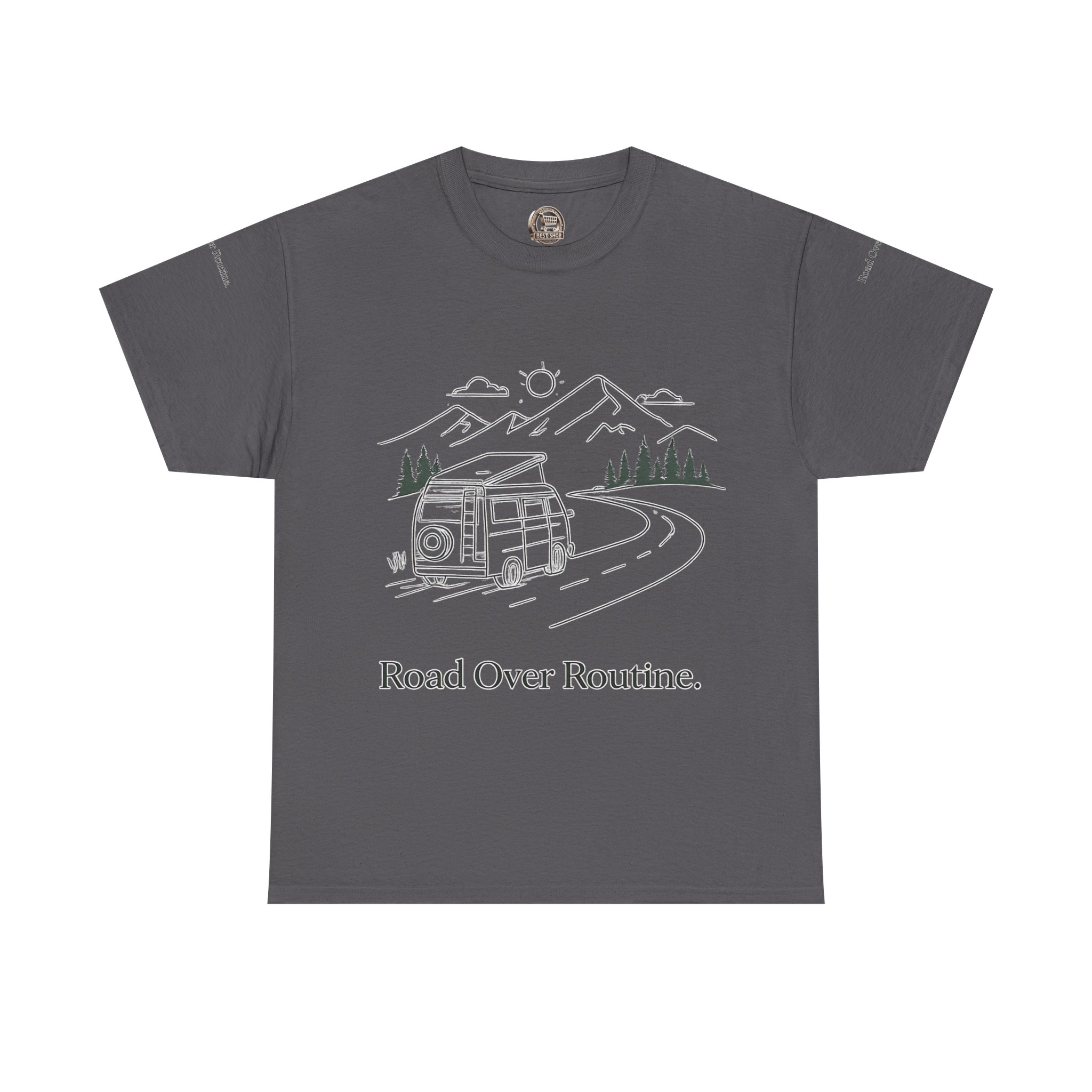 Unisex Heavy Cotton Tee — "Road Over Routine" Design Minimal-Line