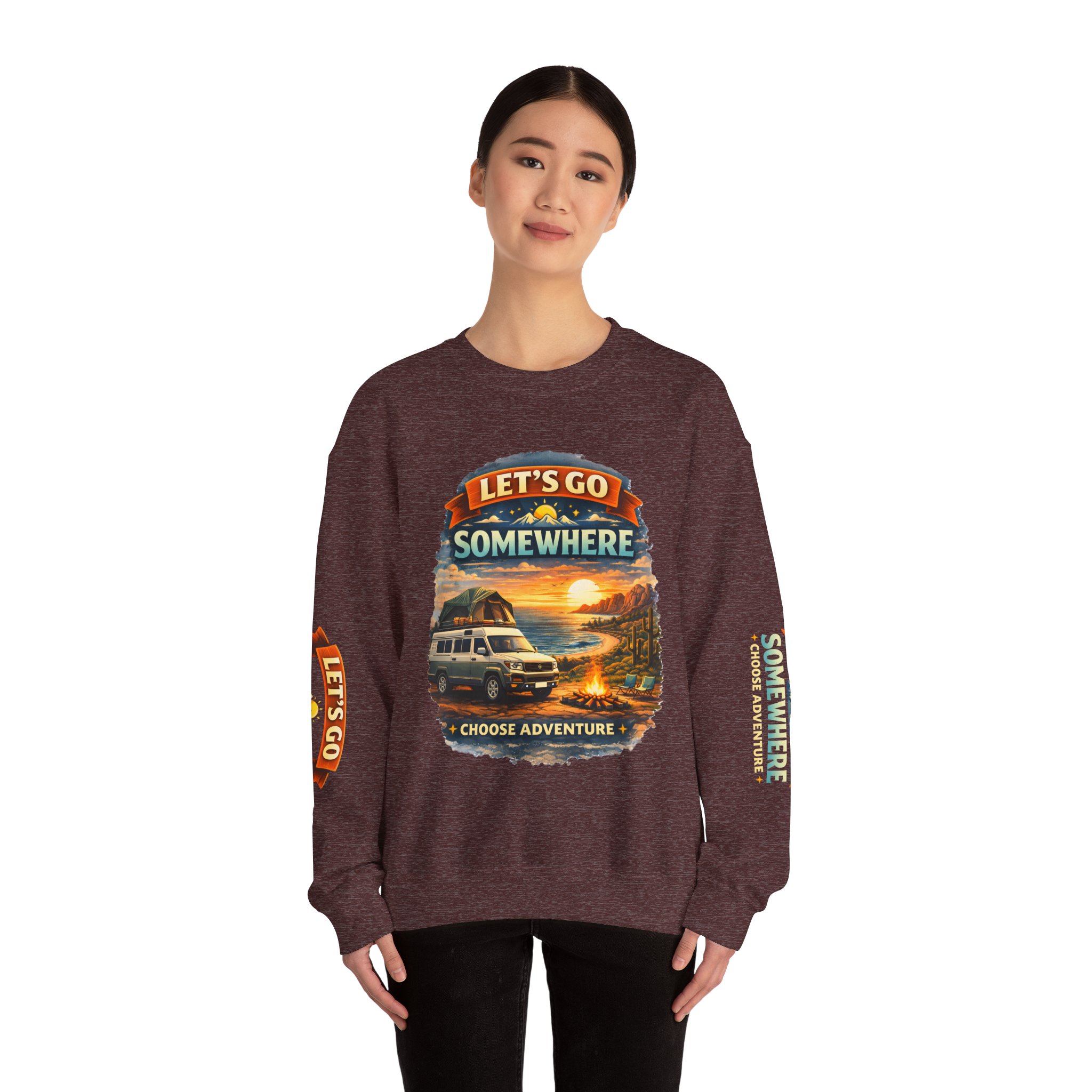 Unisex Heavy Blend™ Crewneck Sweatshirt — "Lets Go Somewhere" Design Scenic-Line