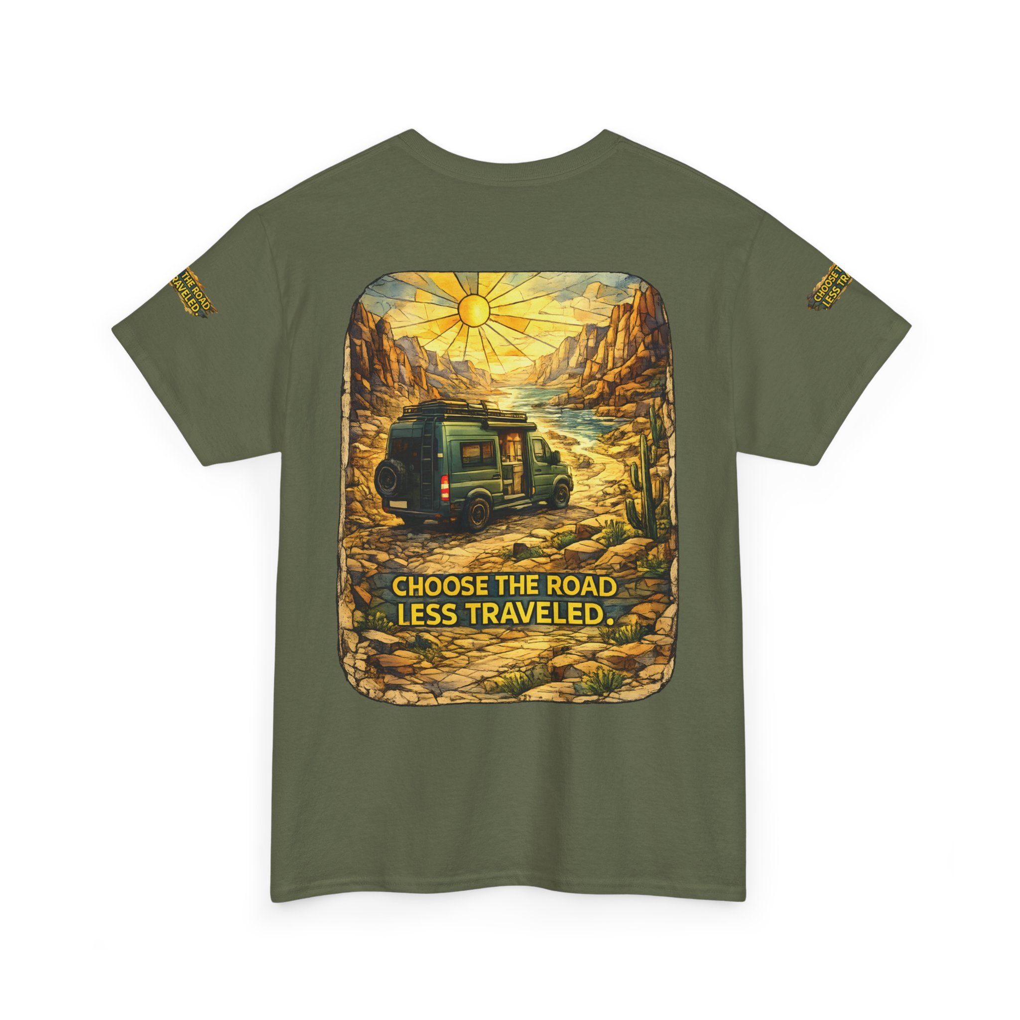 Unisex Heavy Cotton Tee — "Choose The Road Less Traveled" Design Cubic-Line