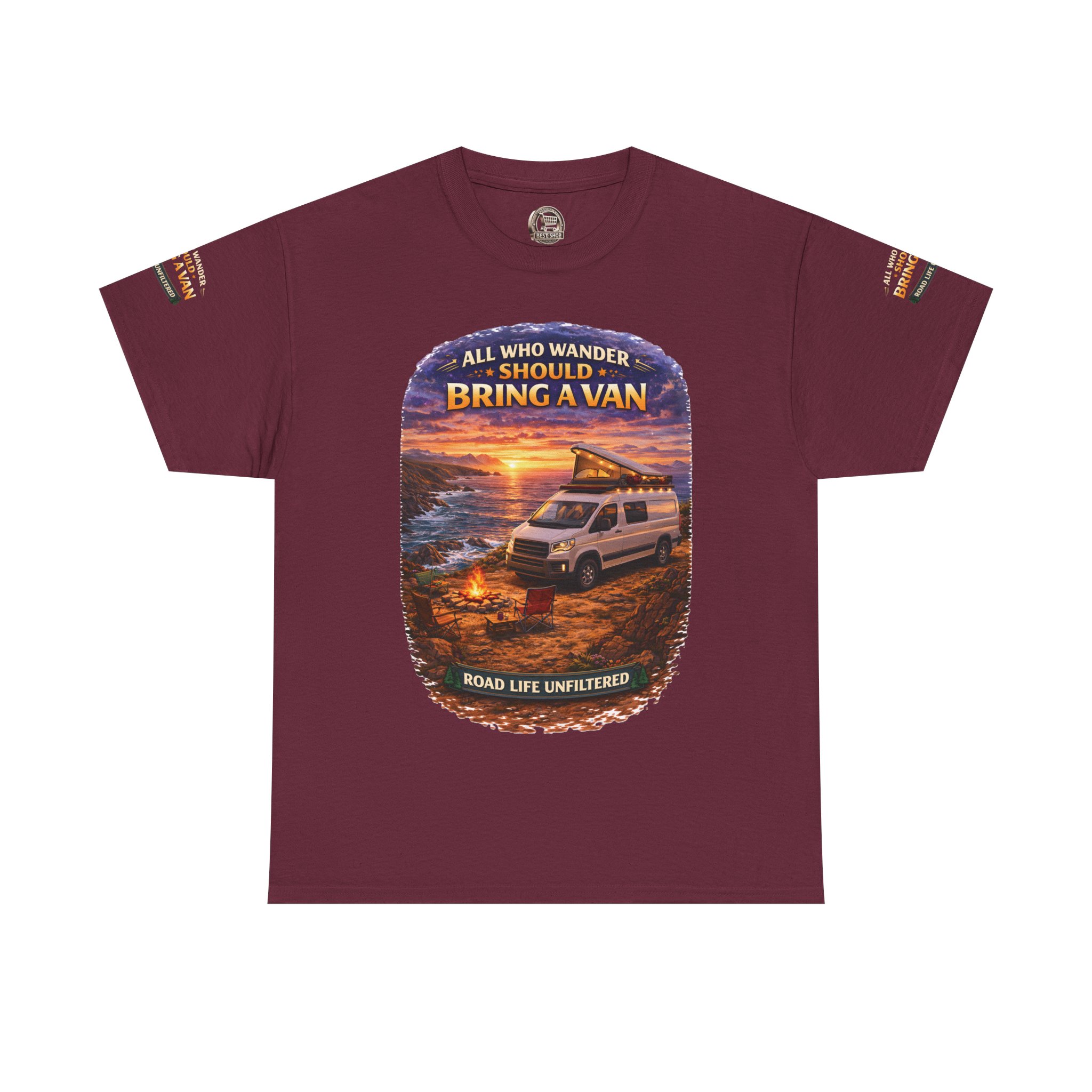 Unisex Heavy Cotton Tee — "All Who wander Should Bring A Van" Design Scenic-Line