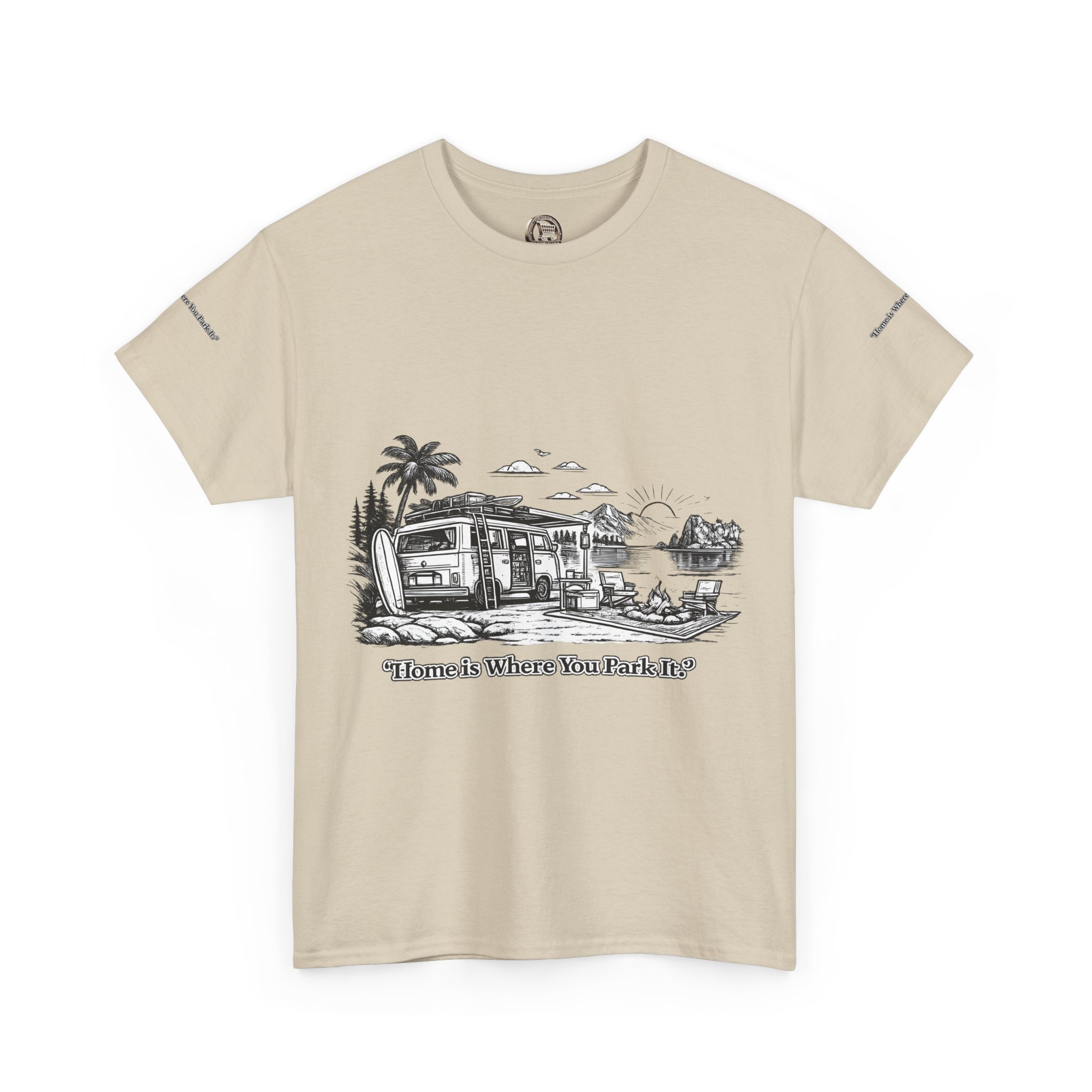 4929466248109131425_2048.jpeg Unisex Heavy Cotton Tee — "Home Is Where You Park It" Design Minimal-Line