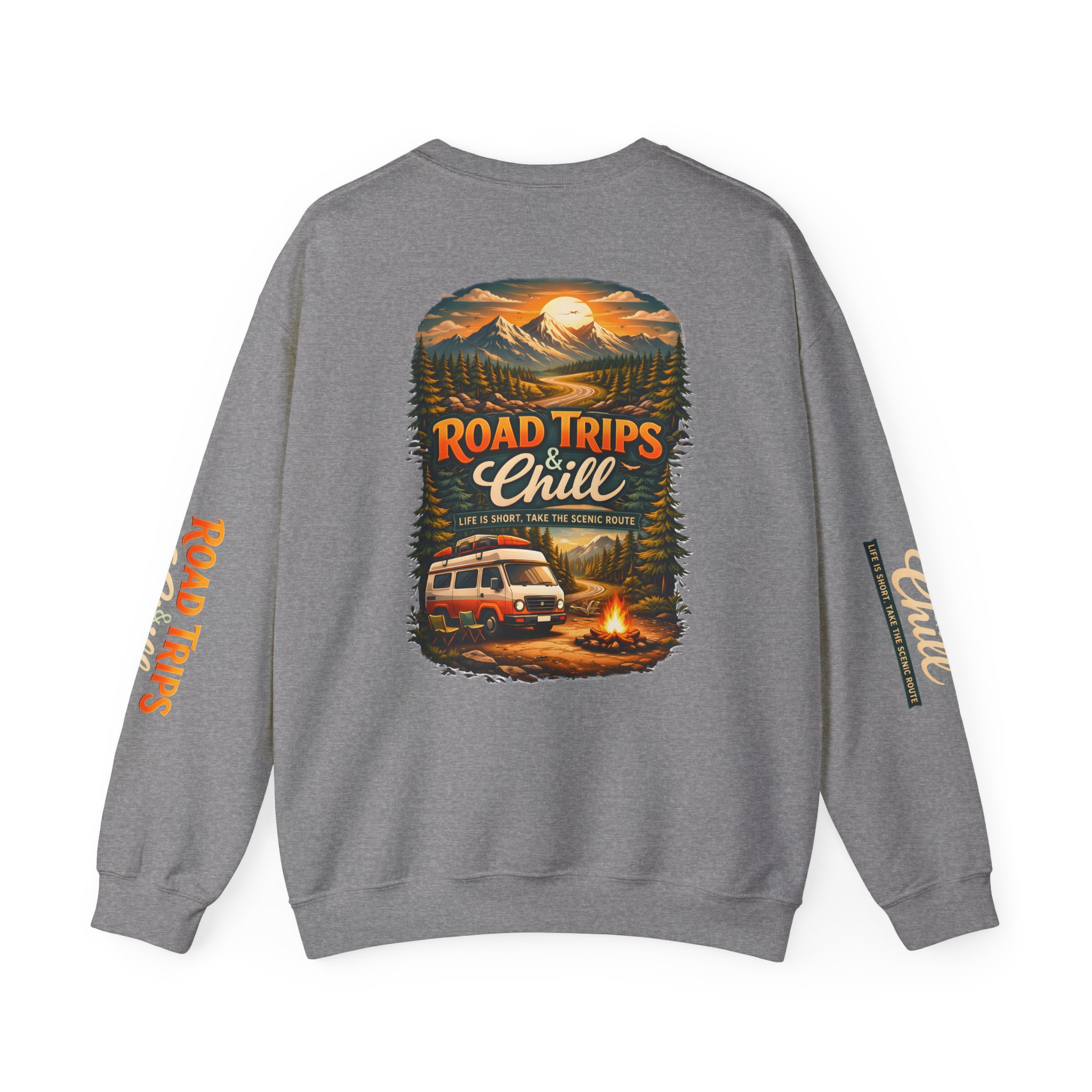 4932135283350874889_2048.jpeg Unisex Heavy Blend™ Crewneck Sweatshirt — "Road Trips & Chill" Design Scenic-Line