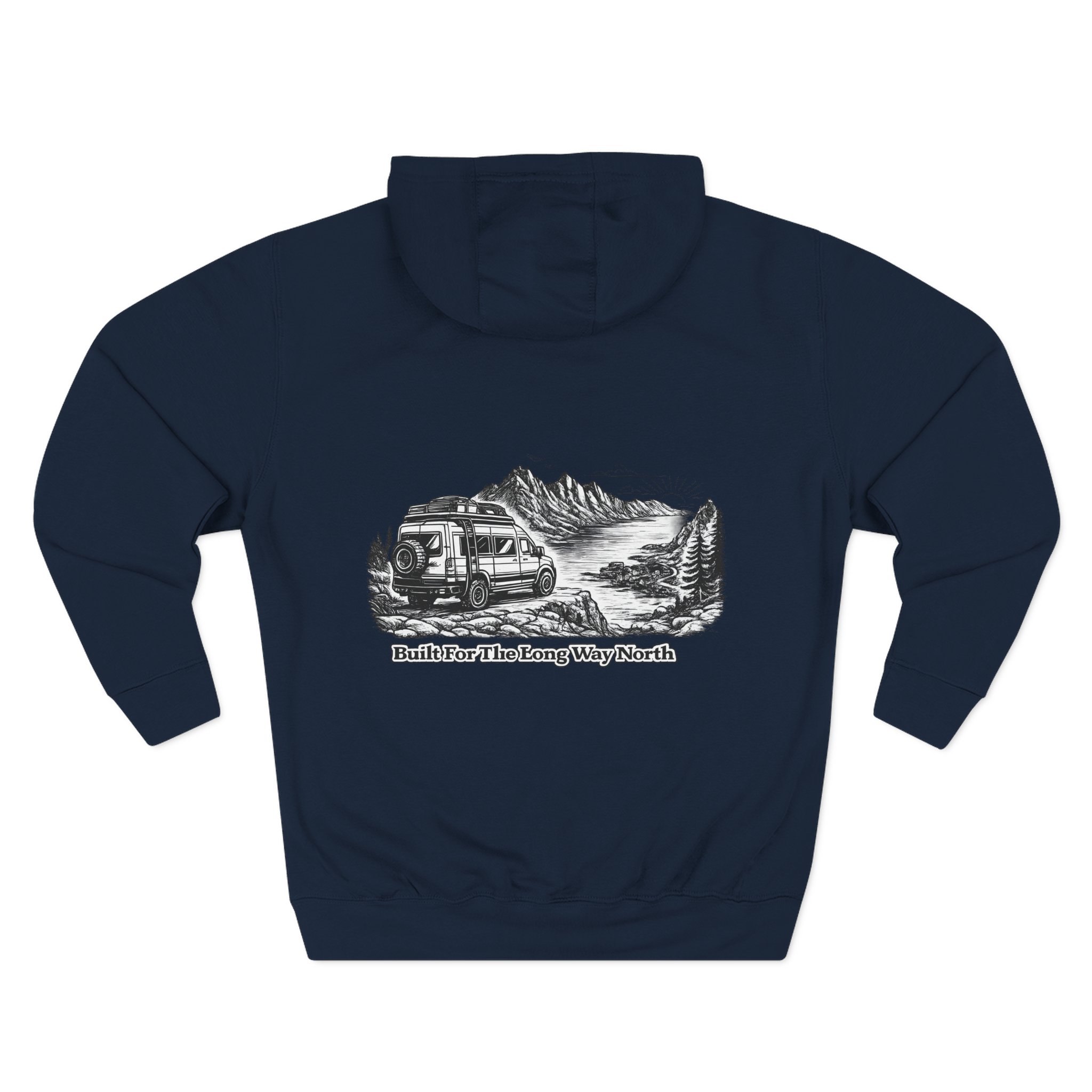 Three-Panel Fleece Hoodie - "Built For The Long Way North" Design Minimal-Line