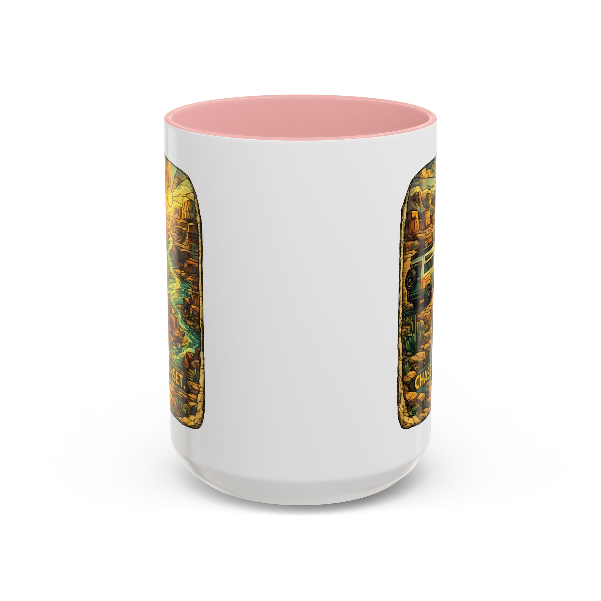 Accent Coffee Mug (11, 15oz) — "Chase The Sunset" Design Cubic-Line