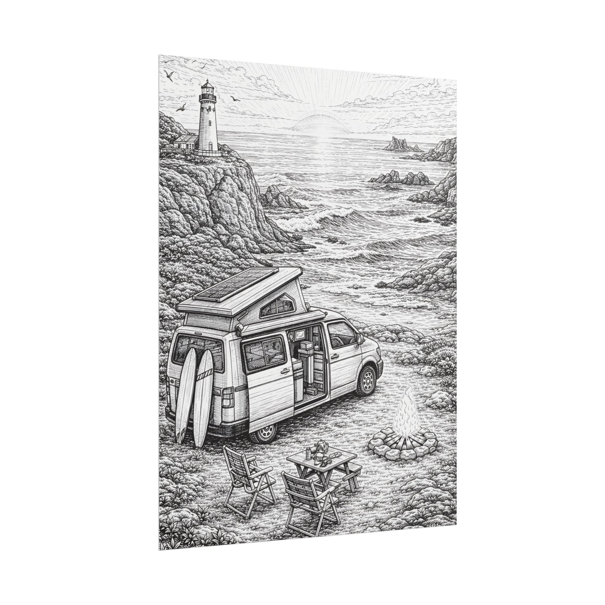 Campervan Poster — Vintage RV Camping Landscape Wall Art