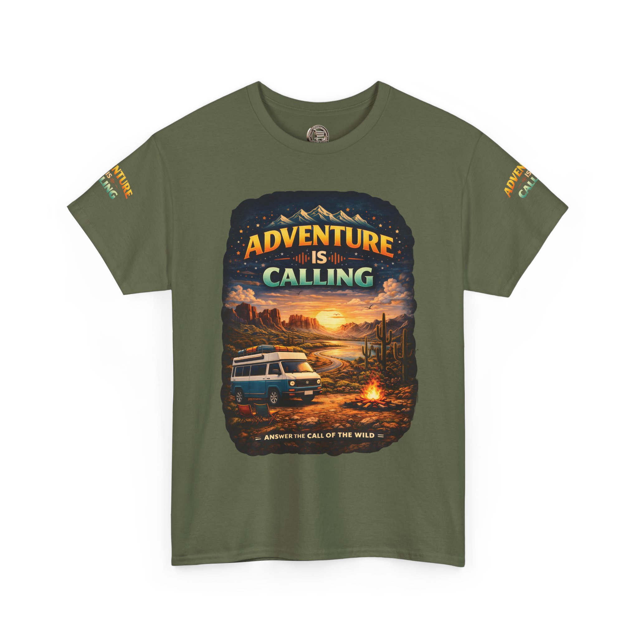 Unisex Heavy Cotton Tee — "Adventure Is Calling" Design Scenic-Line