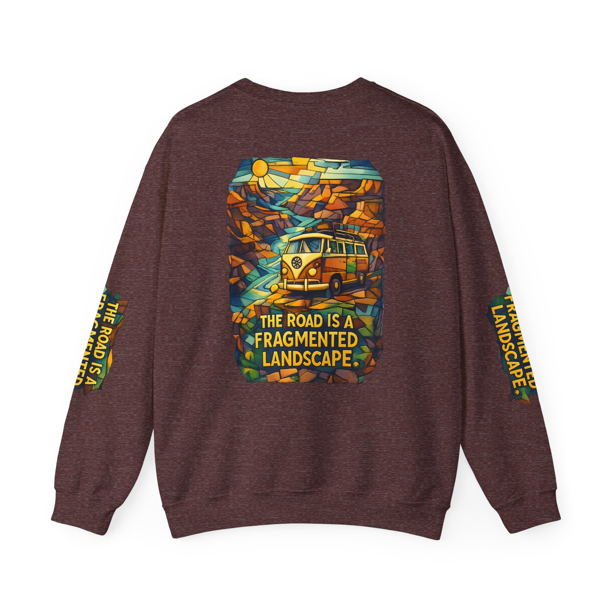 Unisex Heavy Blend™ Crewneck Sweatshirt — "The Road Is A Fragmented Landscape" Design Cubic-Line