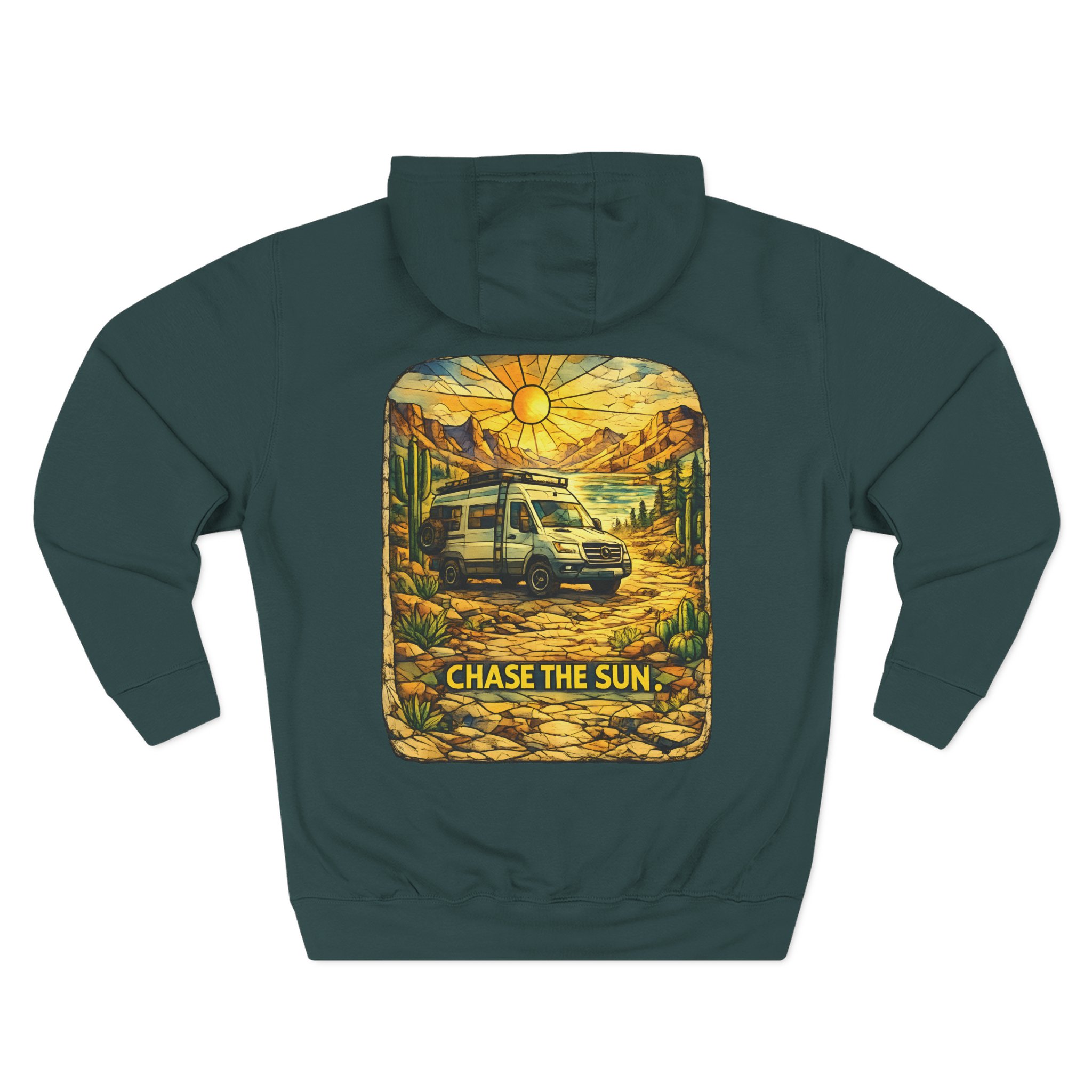Three-Panel Fleece Hoodie - "Chase The Sun" Design Cubic-Line