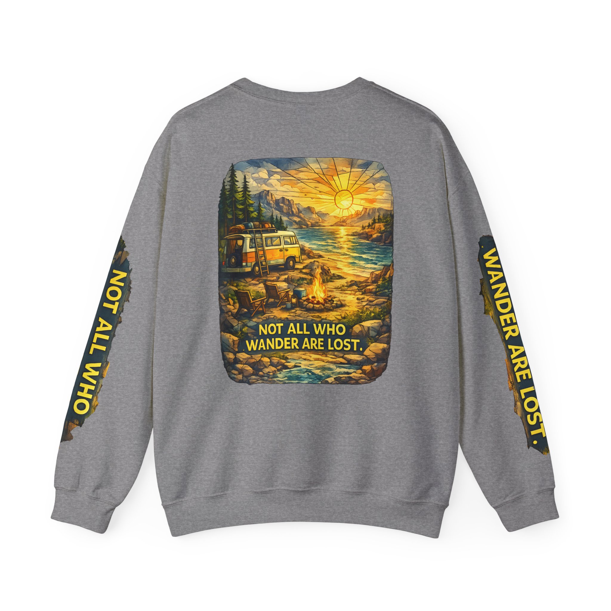 Unisex Heavy Blend™ Crewneck Sweatshirt — "Not All Who Wander Are Lost" Design Cubic-Line