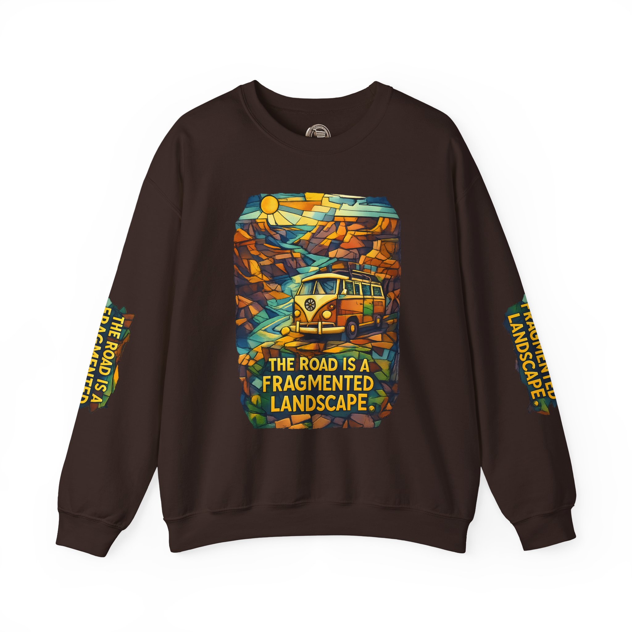 Unisex Heavy Blend™ Crewneck Sweatshirt — "The Road Is A Fragmented Landscape" Design Cubic-Line