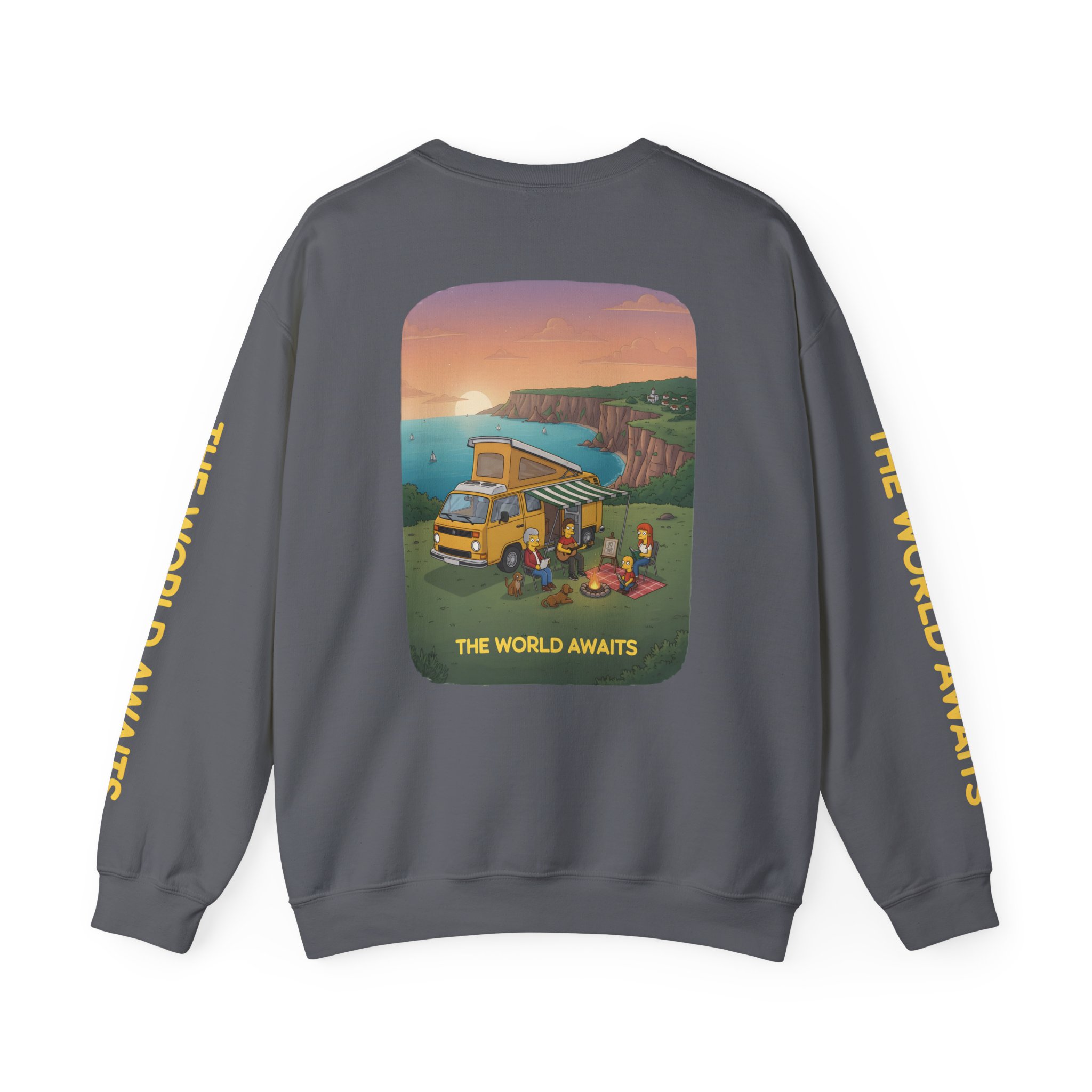 Unisex Heavy Blend™ Crewneck Sweatshirt — "The World Awaits" Design Sitcom-Line