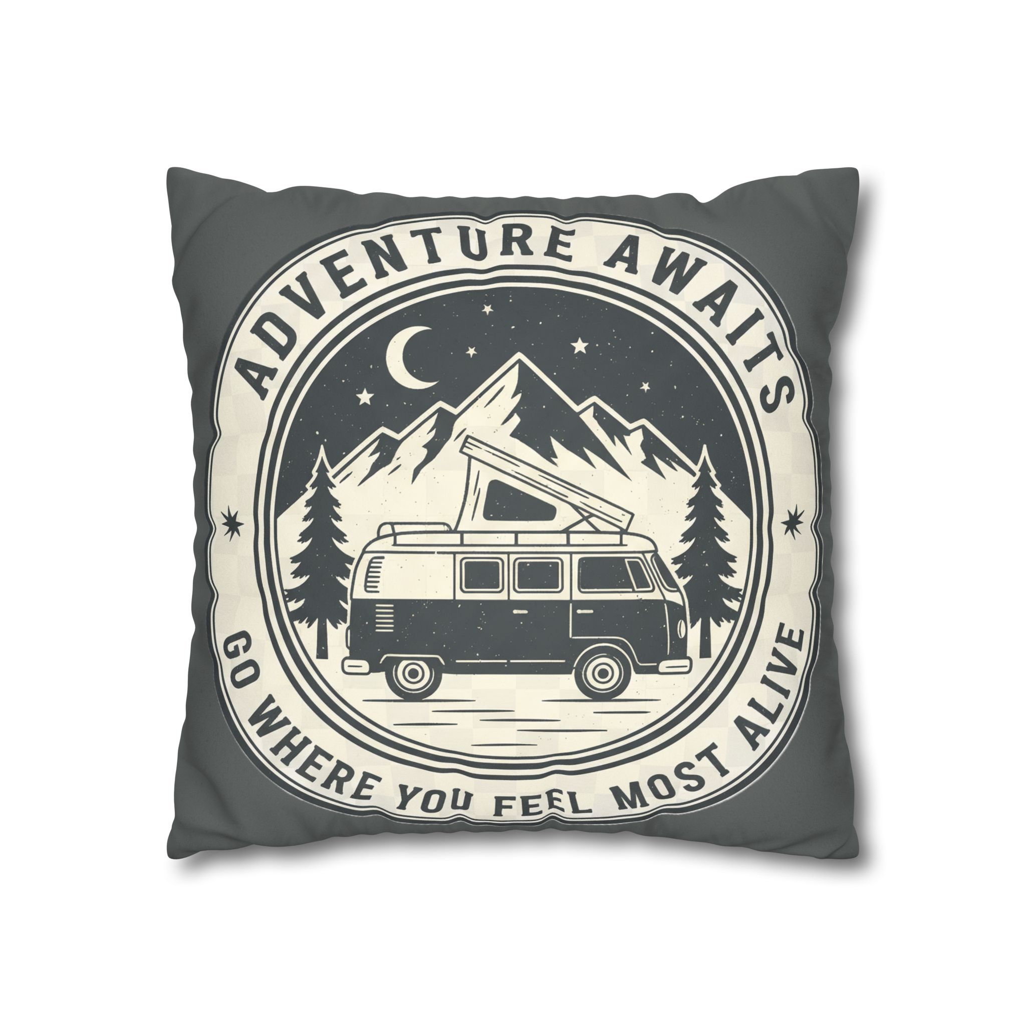Pillowcase — "Adventure Awaits-Go Where You Feel Most Alive" Faux Suede Travel Throw Pillow Cover