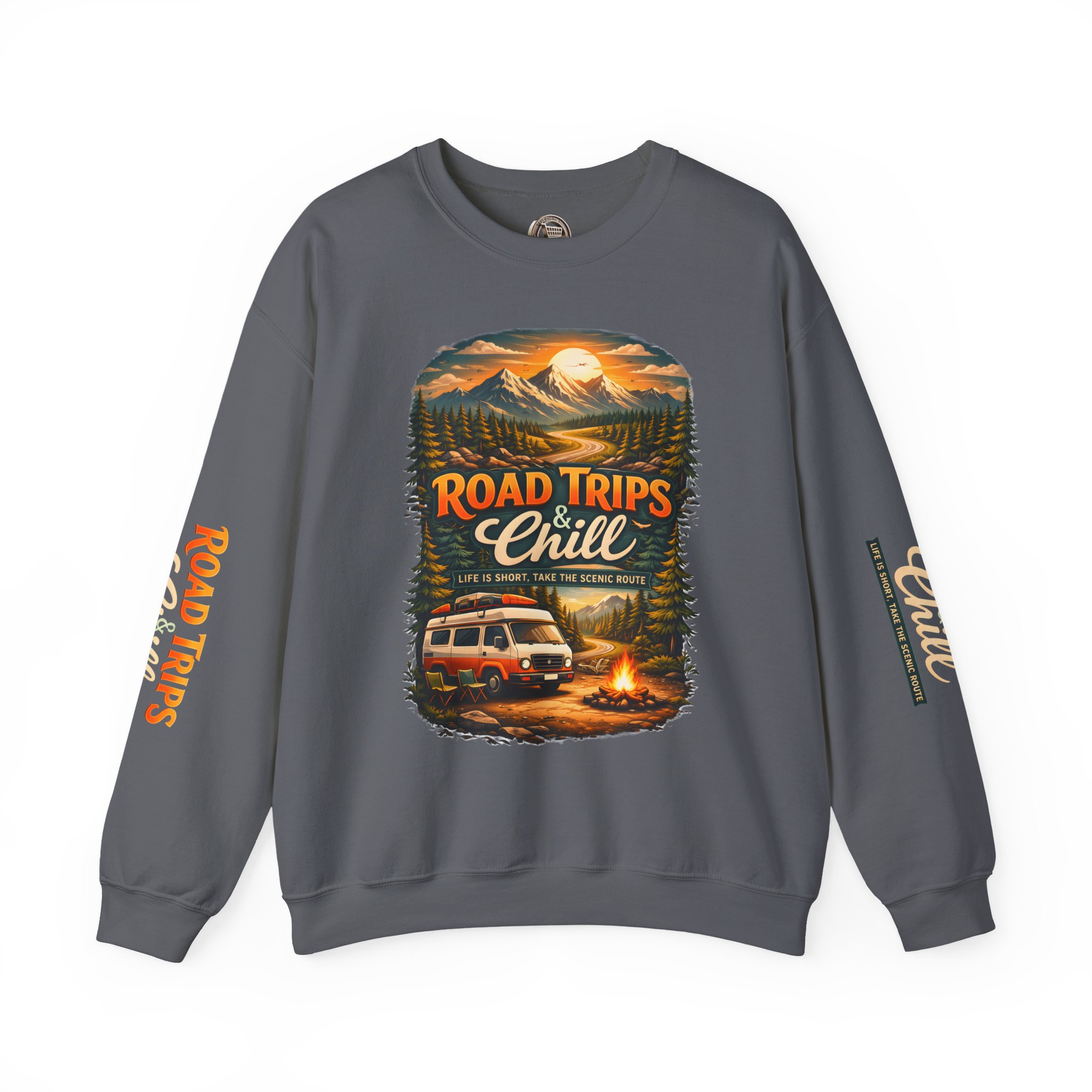 497856006686365430_2048.jpeg Unisex Heavy Blend™ Crewneck Sweatshirt — "Road Trips & Chill" Design Scenic-Line