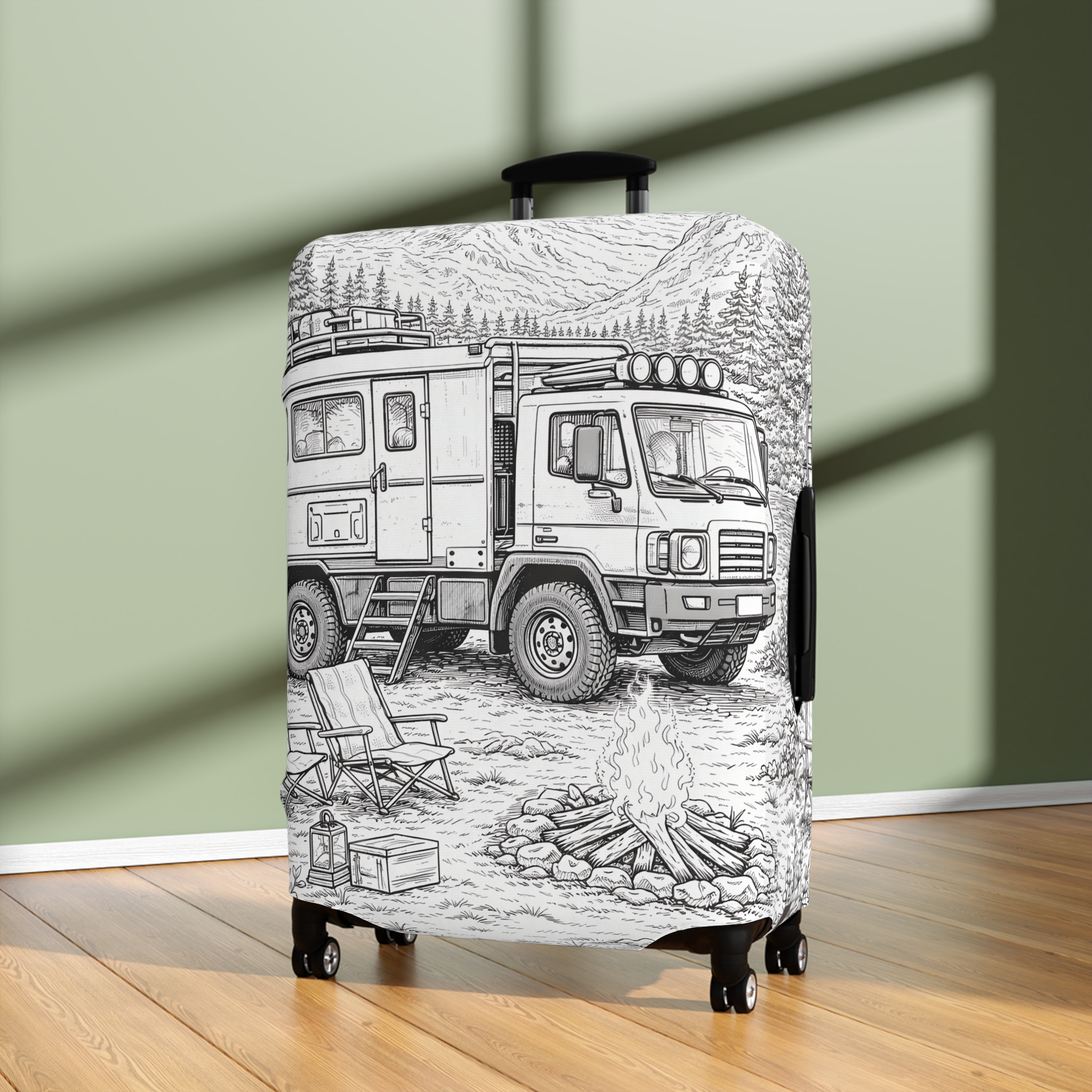 Luggage Cover — Adventure Camper Sketch Travel Suitcase