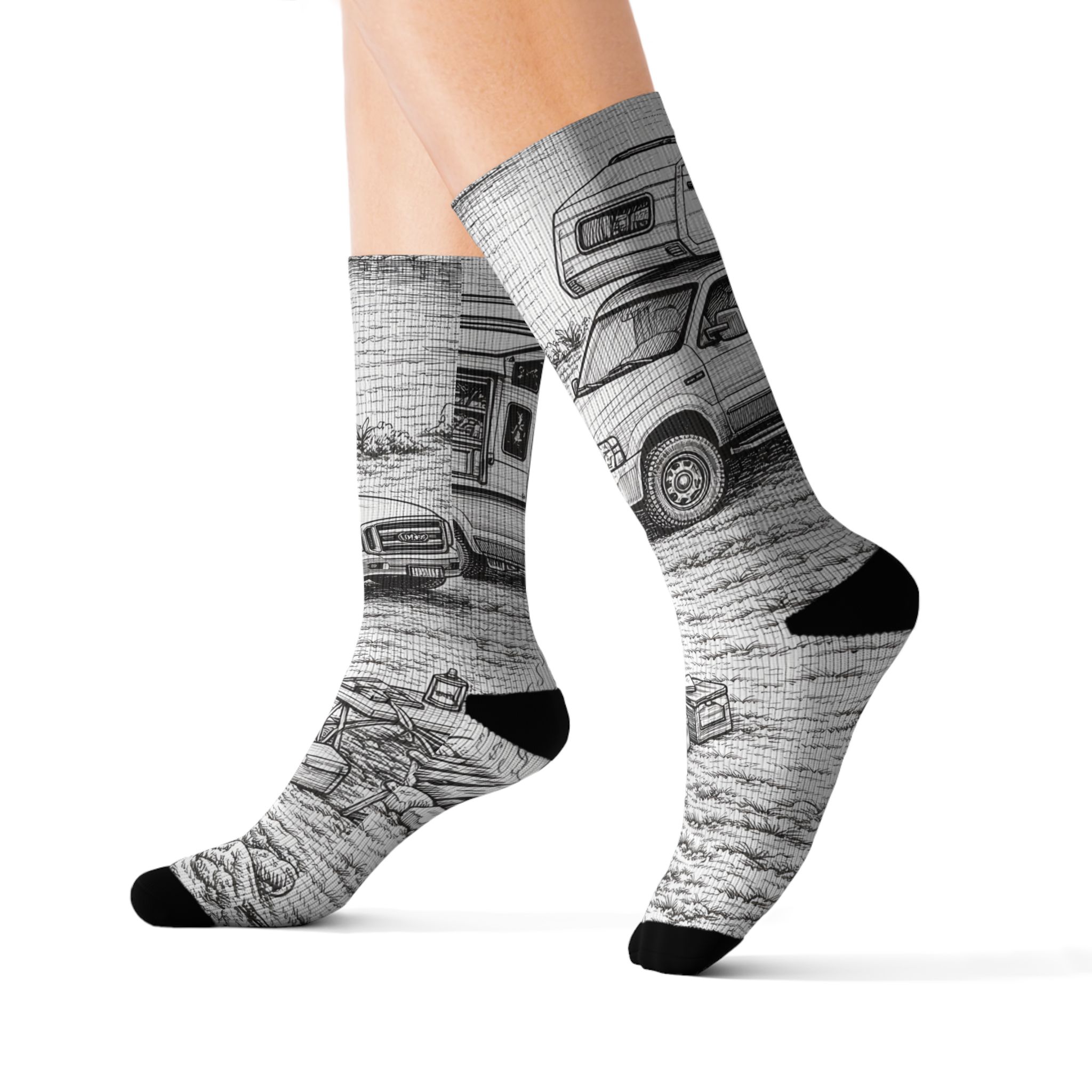 Sublimation Socks — Retro Camper Roadtrip Crew Socks