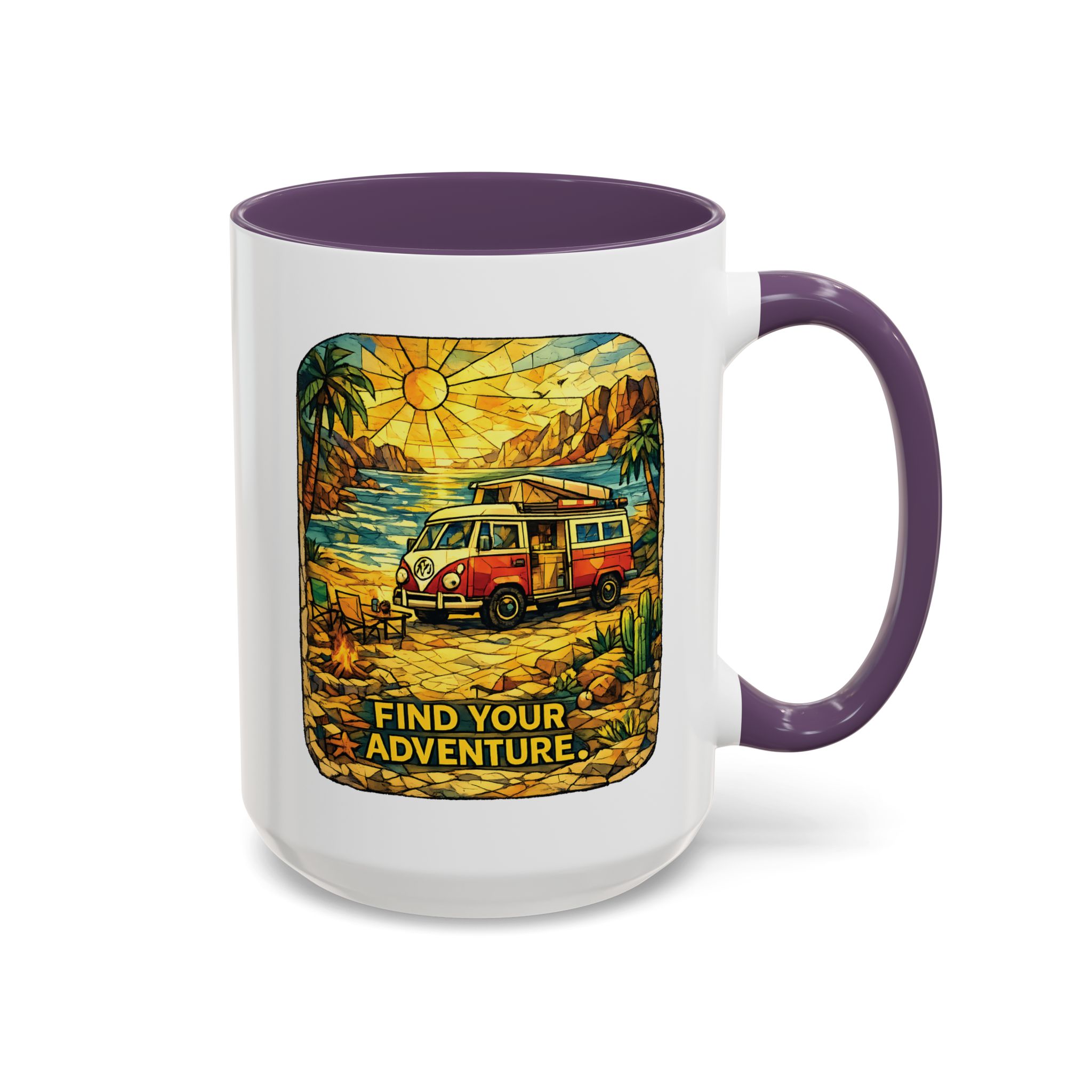 Accent Coffee Mug (11, 15oz) — ""Find Your Adventure"" Design Cubic-Line