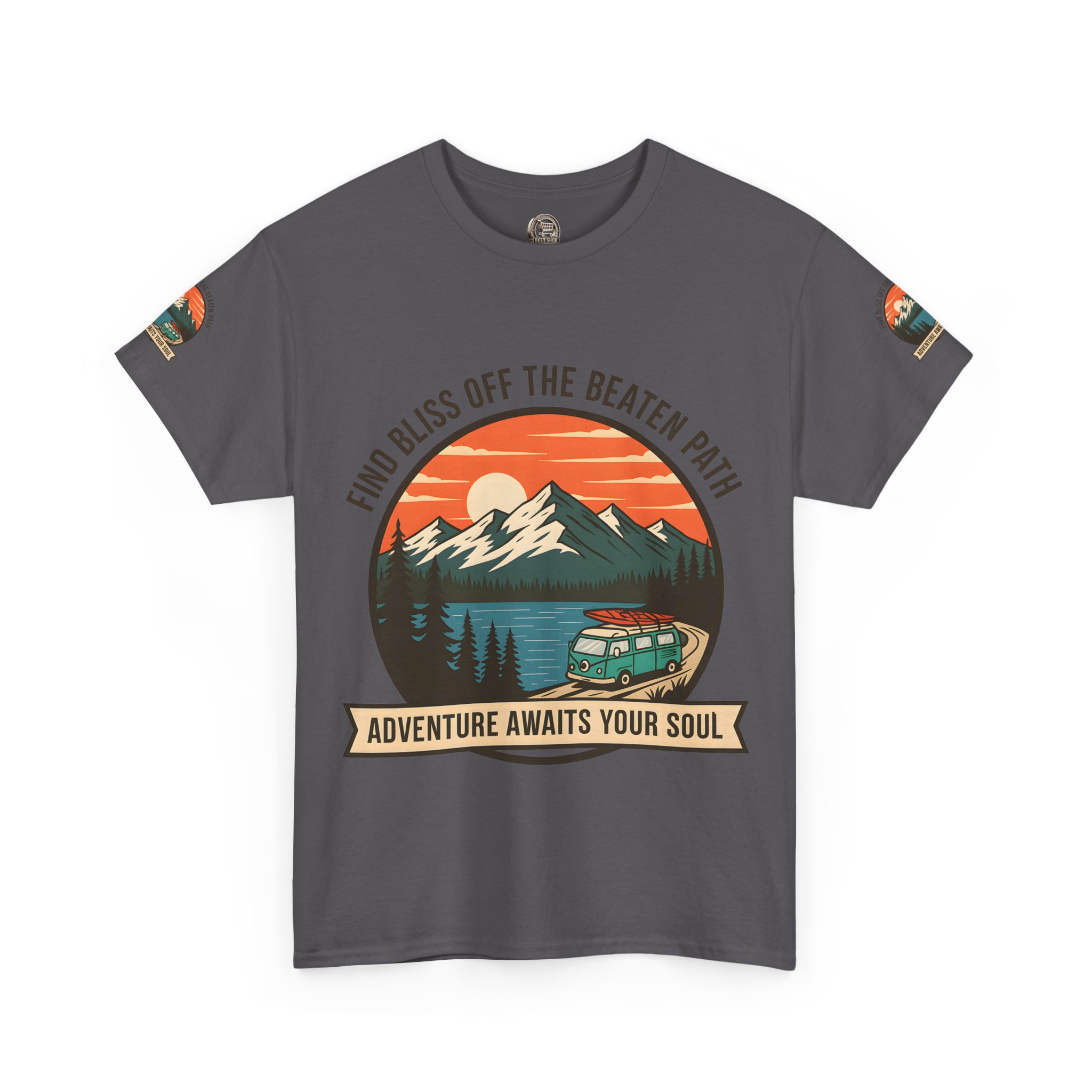 Unisex Heavy Cotton Tee — "Find Bliss Off the Beaten Path" Mountain & Camper T‑Shirt