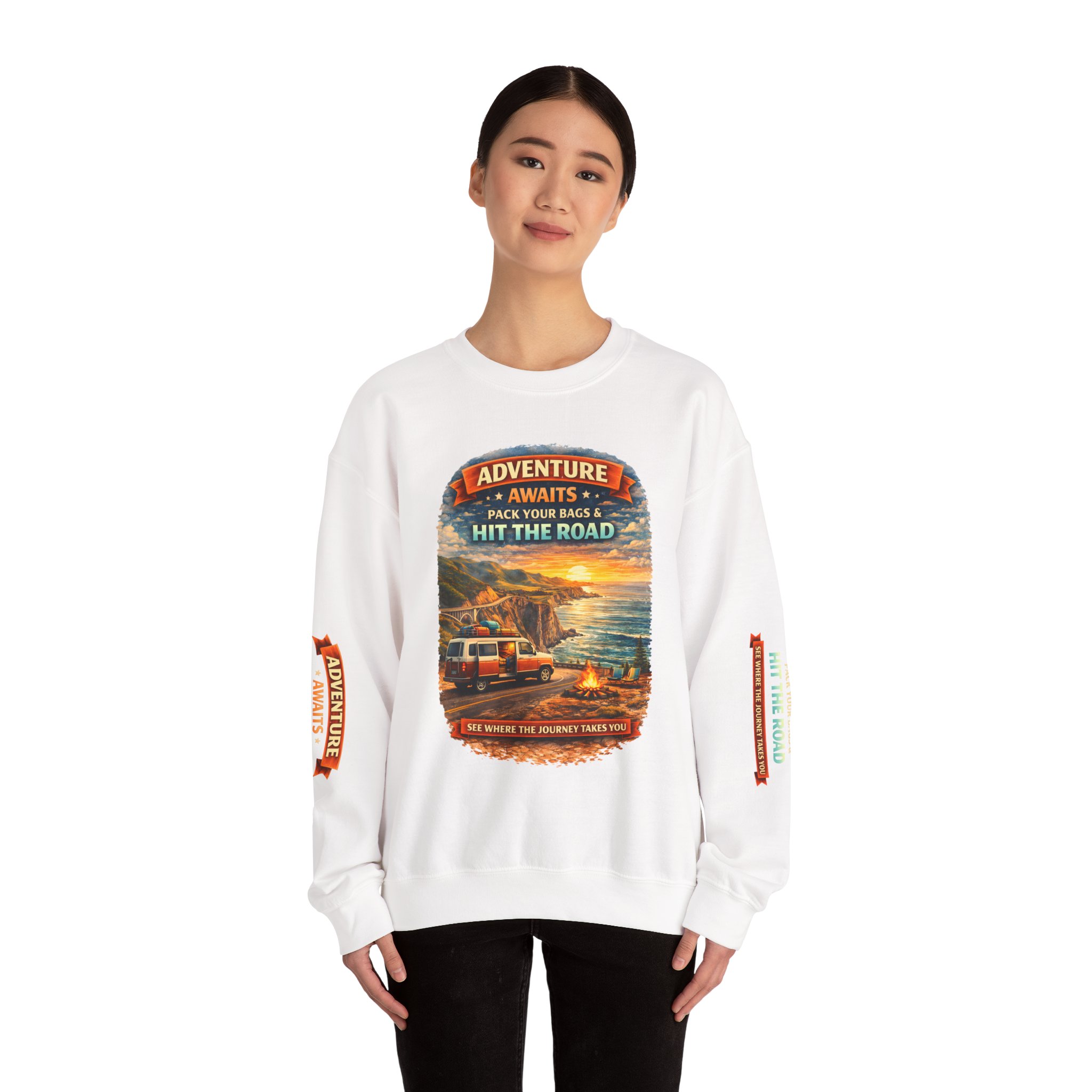 4991199801761810031_2048.jpeg Unisex Heavy Blend™ Crewneck Sweatshirt — "Adventure Awaits-Pack Your Bags" Design Scenic-Line