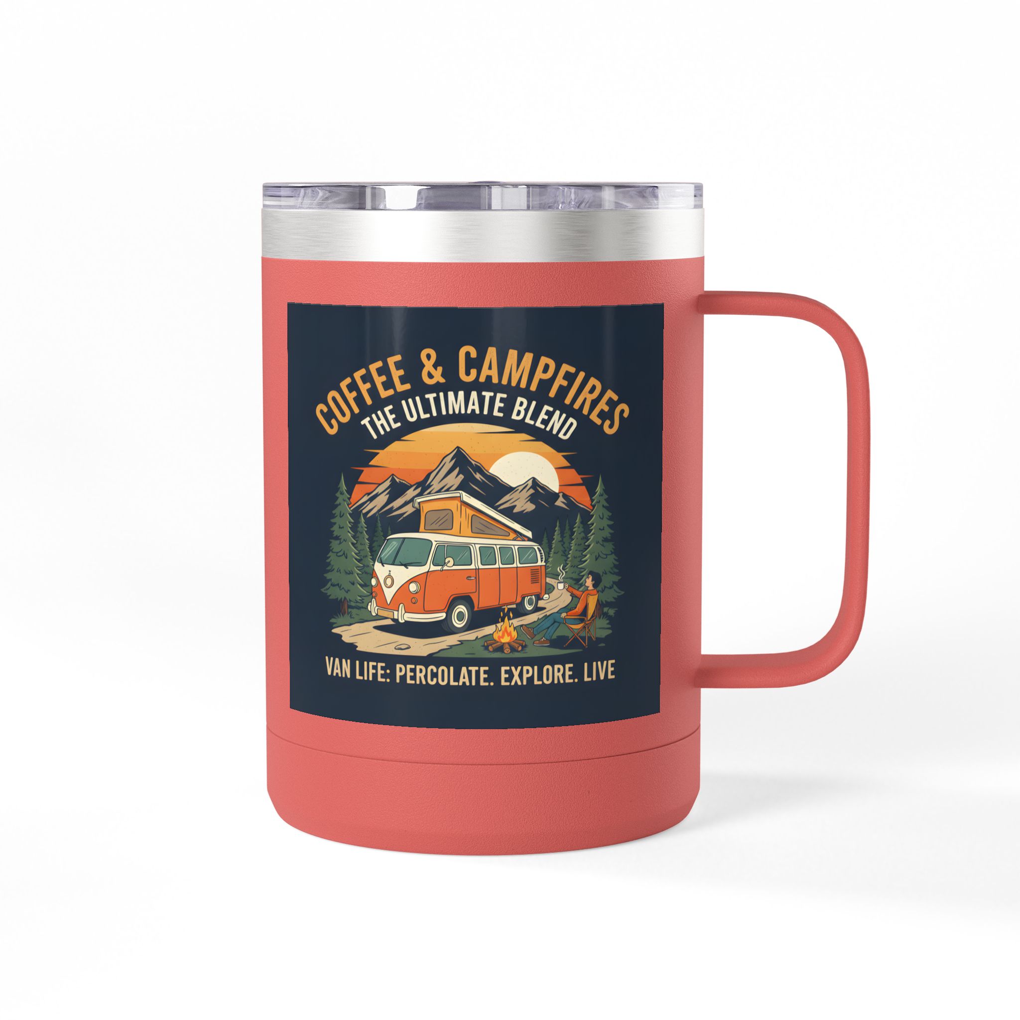 Coffee Mug Tumbler, 15oz — “Coffee & Campfires: The Ultimate Blend”