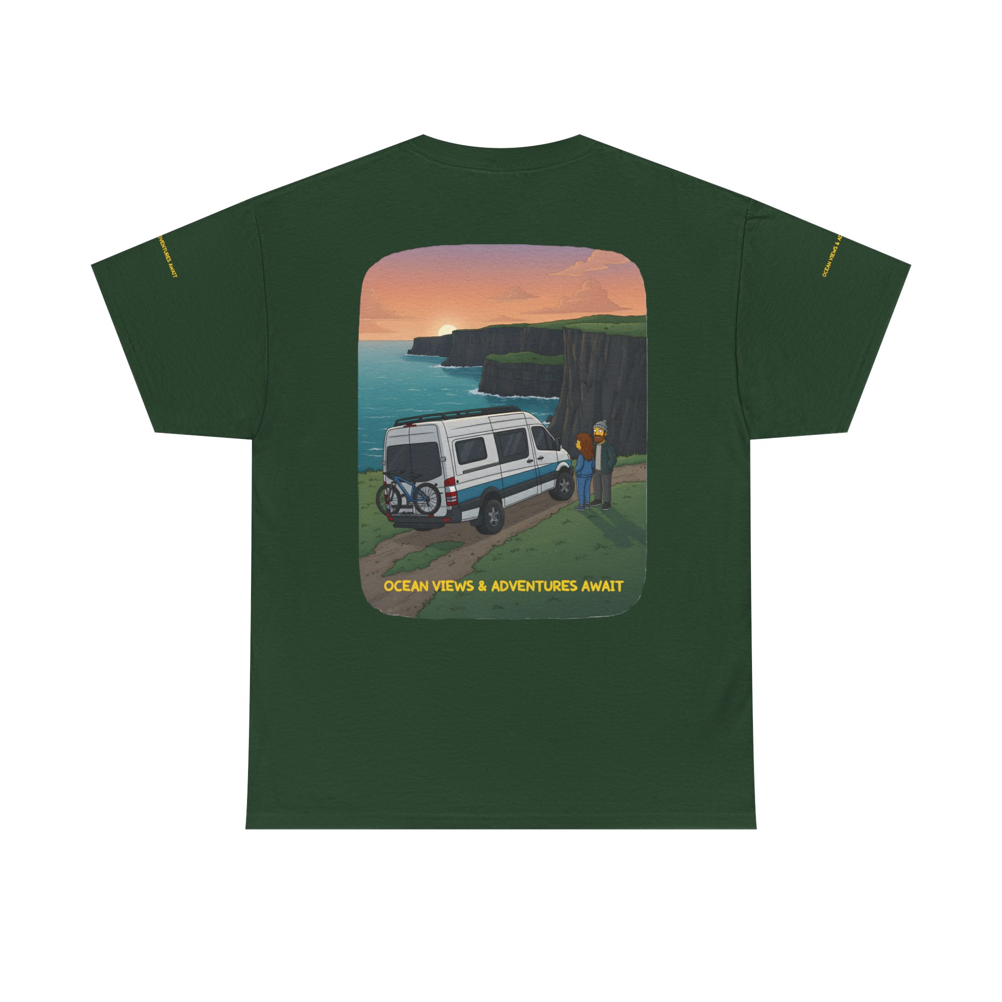 Unisex Heavy Cotton Tee — "Ocean Views-Adventures Awaits" Design Sitcom-Line